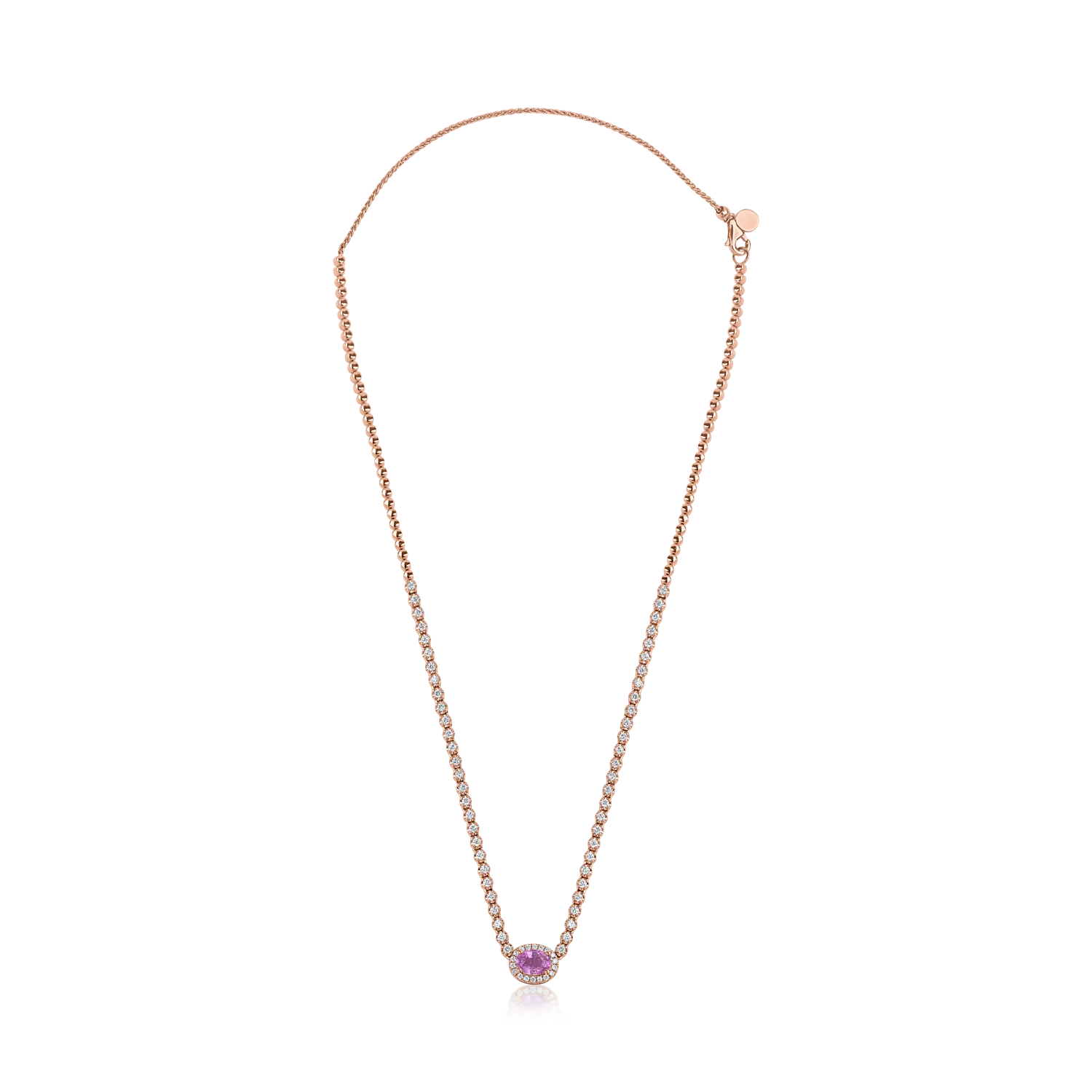 Rózsarany nyaklánc 1.01ct rózsaszín zafírral és 1.141ct gyémántokkal