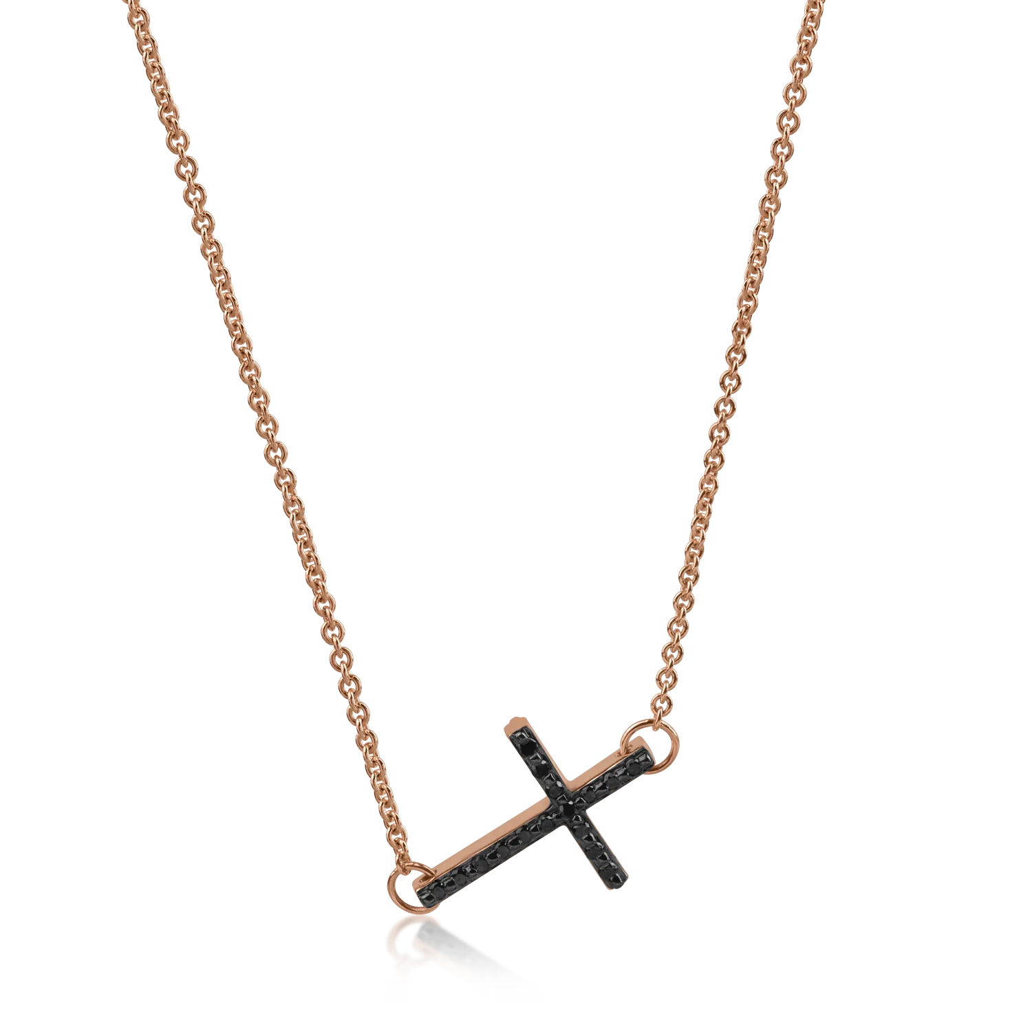 Rose gold pendant necklace with 0.13ct black diamonds and 0.11ct clear diamonds
