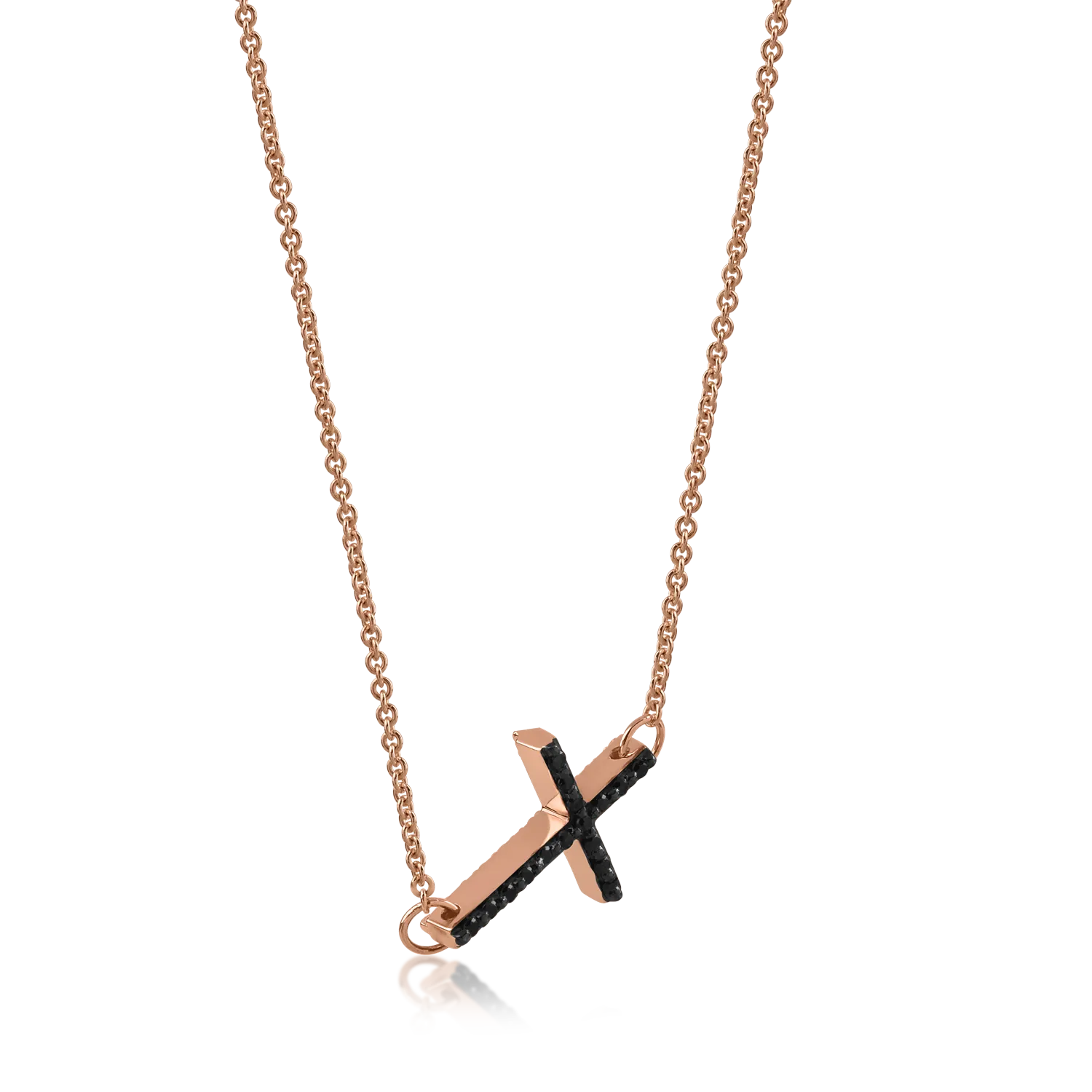 Rose gold pendant necklace with 0.13ct black diamonds and 0.11ct clear diamonds