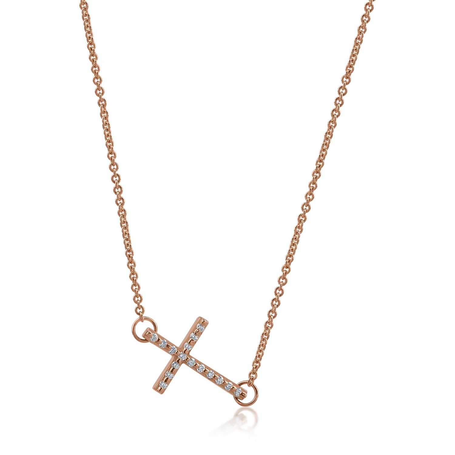 Lant cu pandantiv cruce din aur roz cu diamante negre de 0.13ct si diamante transparente de 0.11ct