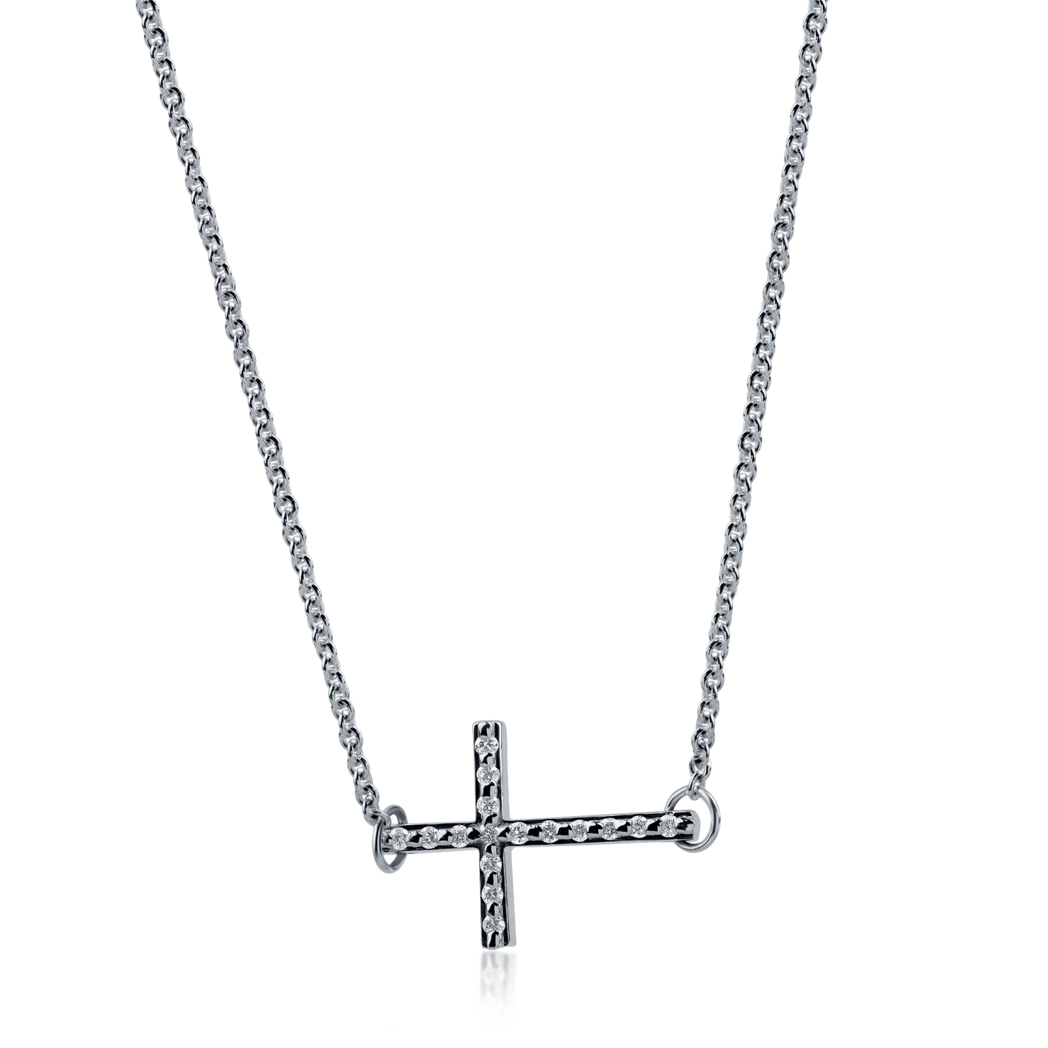 White gold cross pendant necklace with 0.24ct diamonds