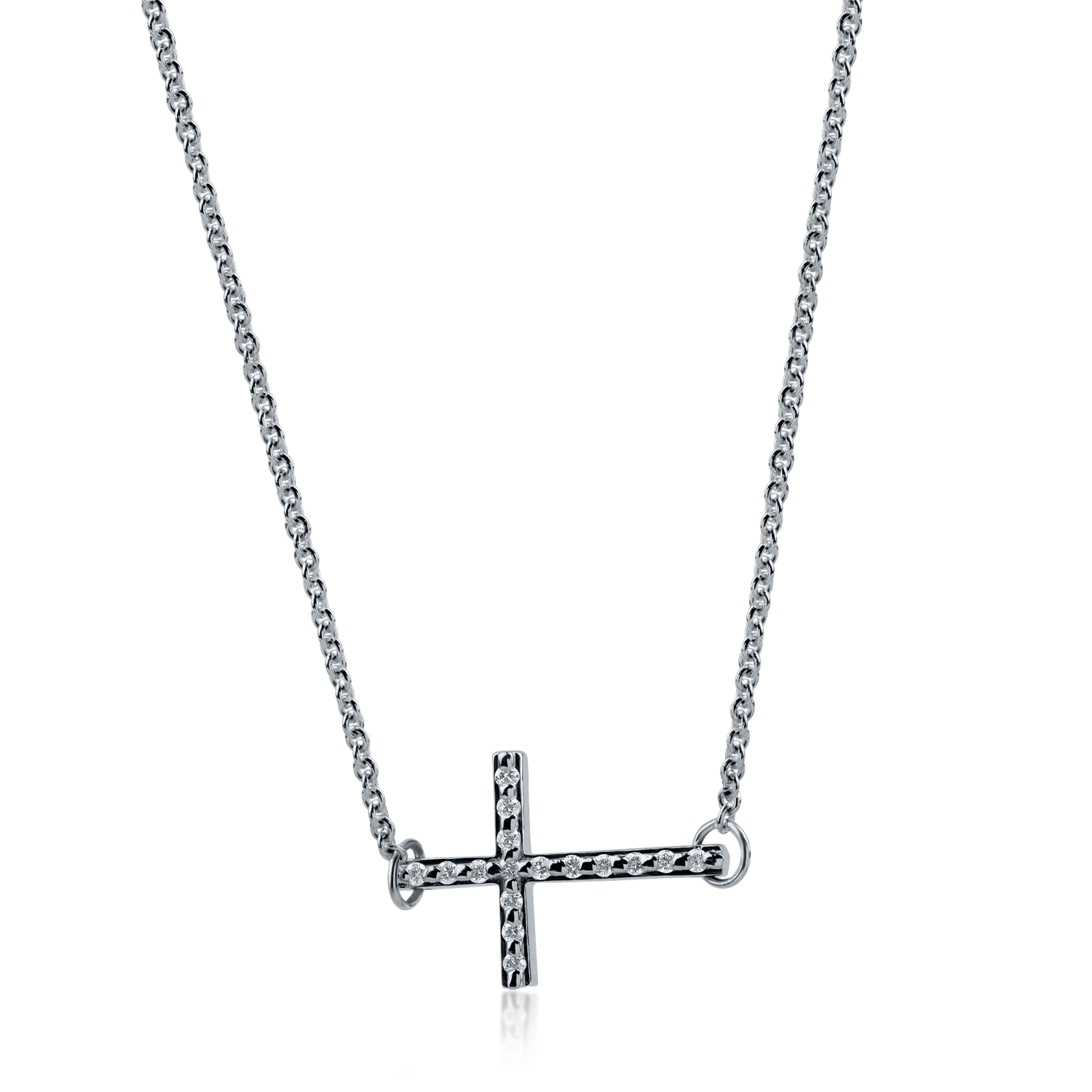 Teilor Lant cu pandantiv cruce din aur alb cu diamante de 0.24ct