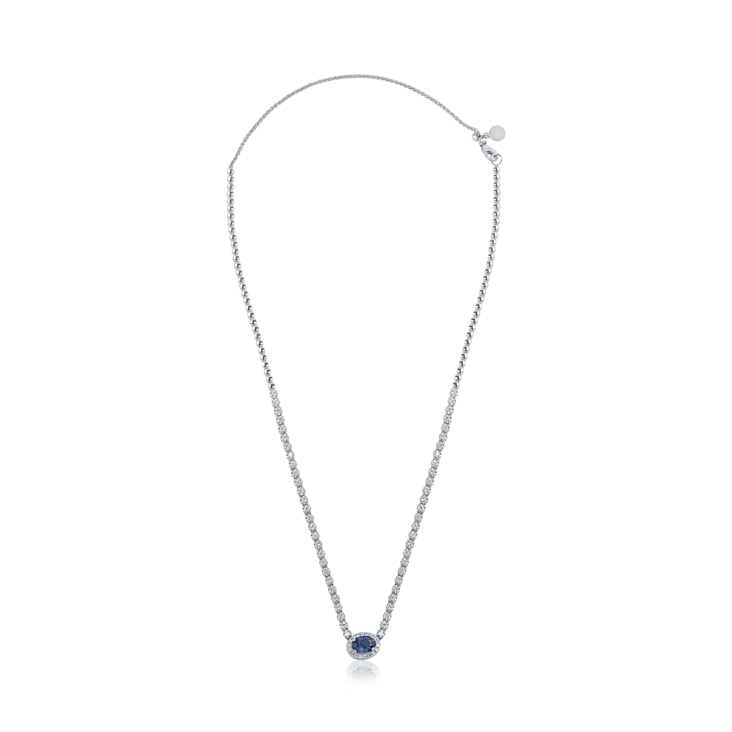 Teilor Colier din aur alb cu safir albastru oval de 0.954ct si diamante de 1.141ct