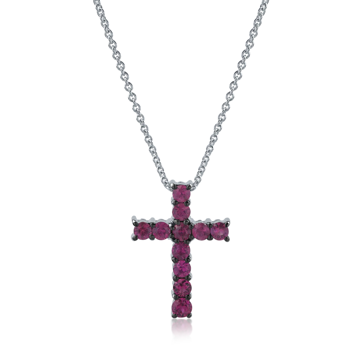 White gold cross pendant necklace with 0.74ct rubies