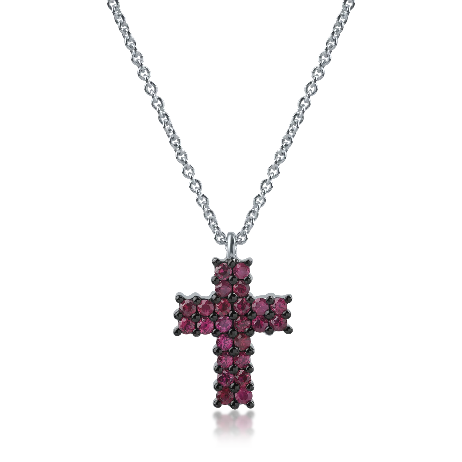 White gold cross pendant necklace with 0.65ct rubies