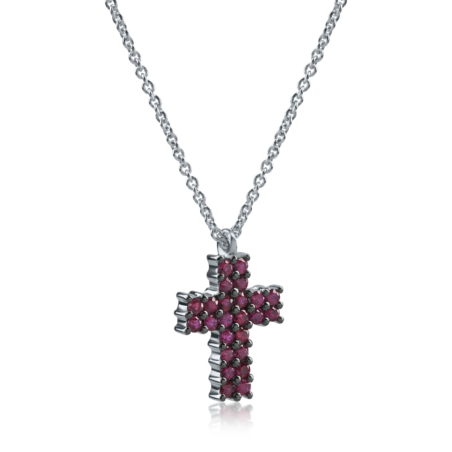 Lant cu pandantiv cruce din aur alb cu rubine de 0.65ct - imagine 2