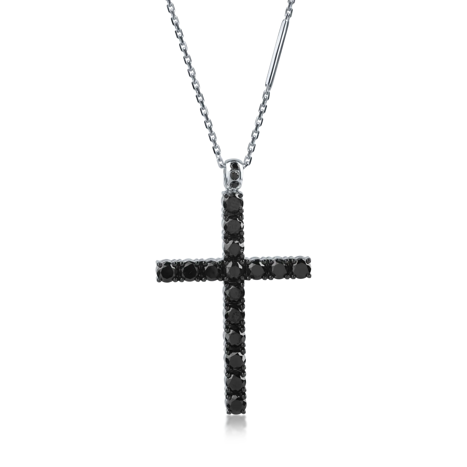White gold cross pendant necklace with 5.48ct black diamonds