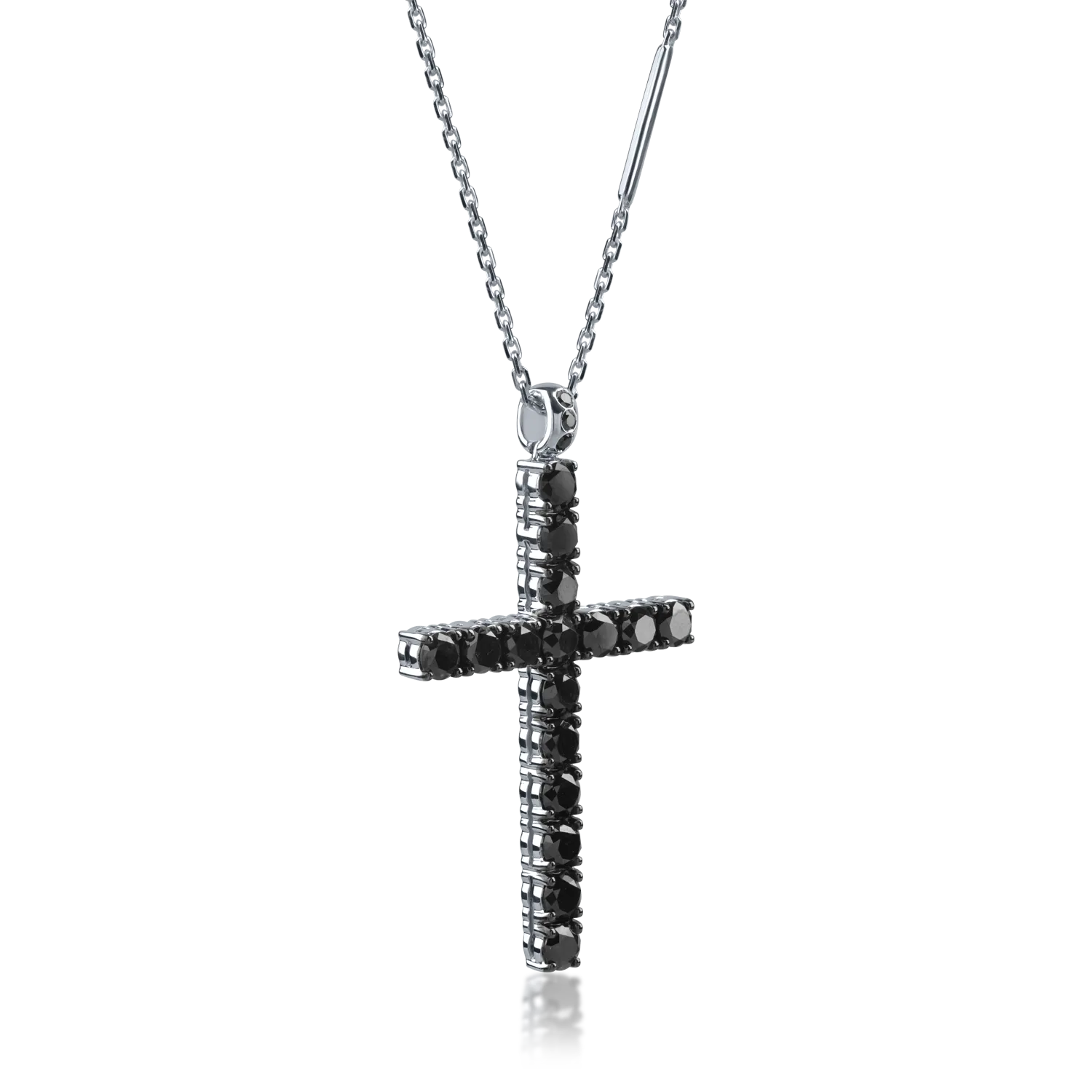 White gold cross pendant necklace with 5.48ct black diamonds