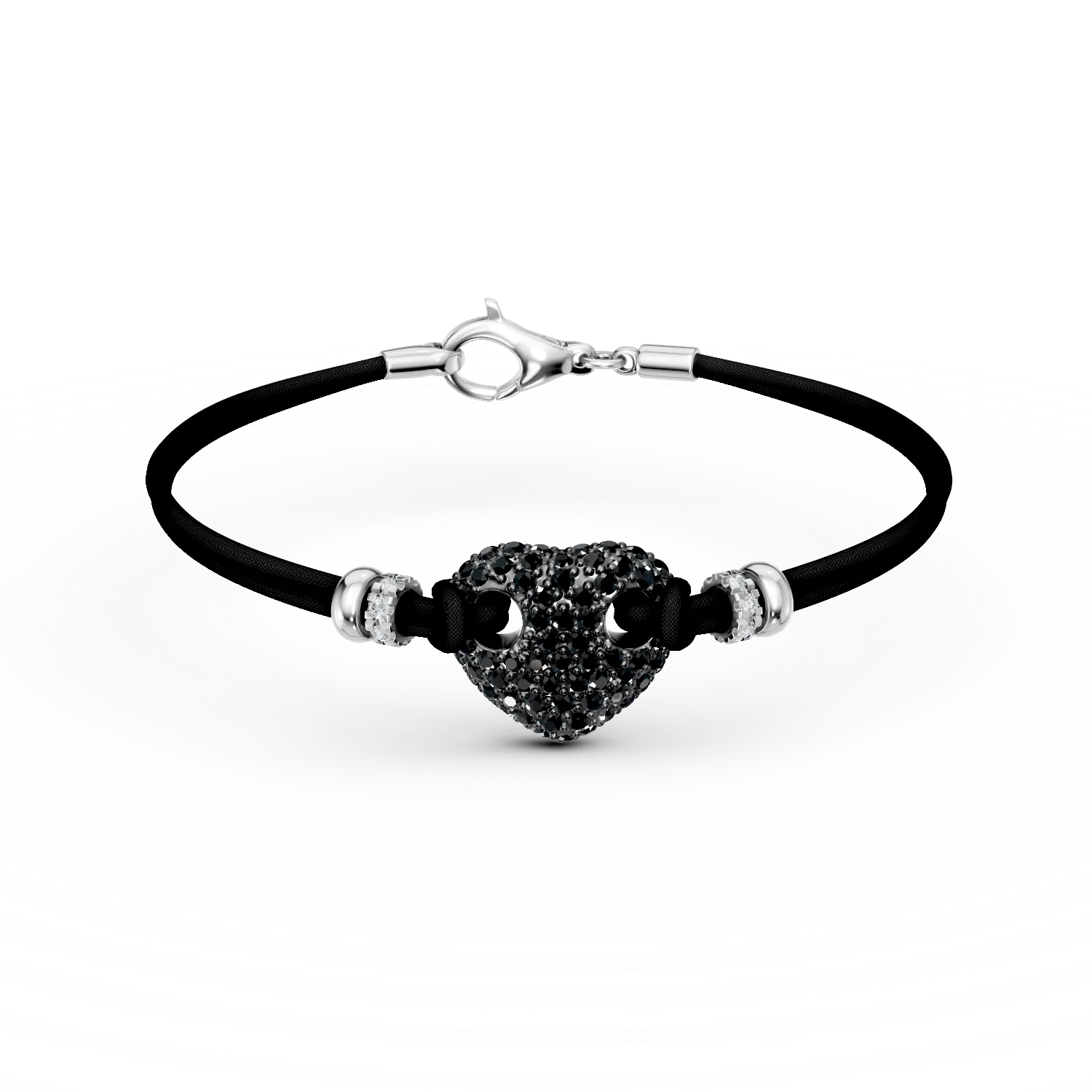 Bratara inima cu snur din aur alb-negru cu diamante negre de 0.88ct si diamante transparente de 0.08ct