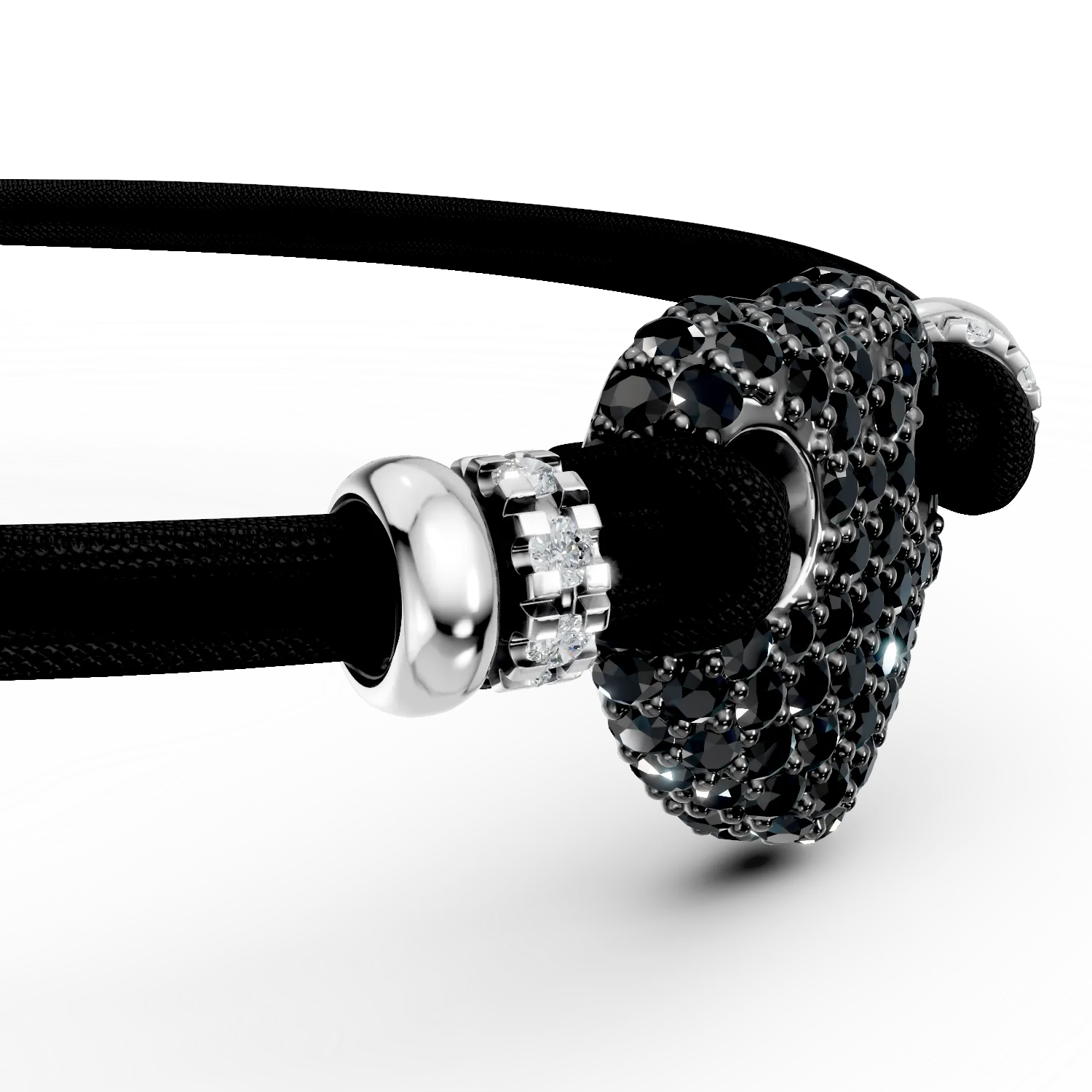 Fehér-fekete arany zsinór karkötő 0.88ct fekete gyémántokkal és 0.08ct tiszta gyémántokkal