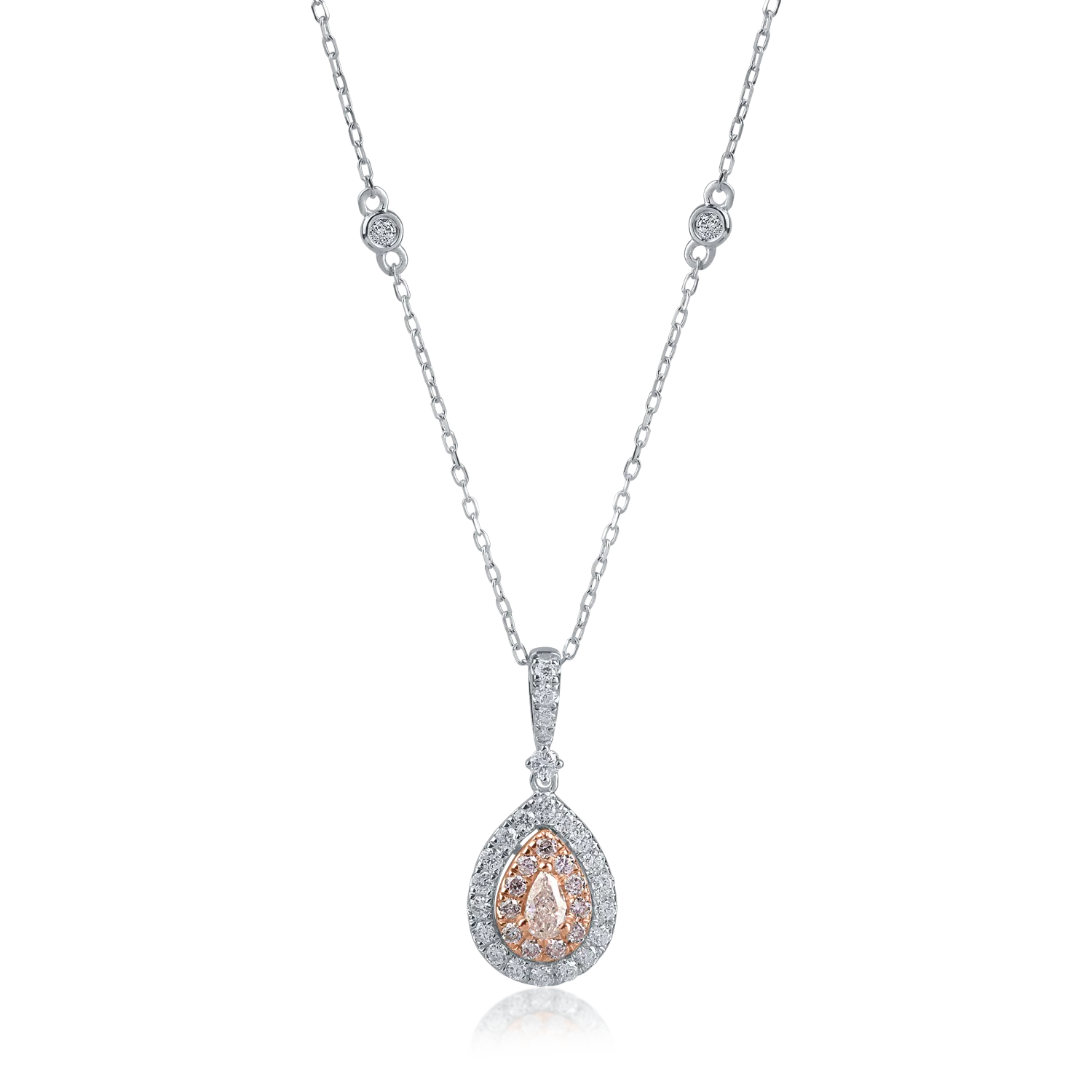 White-rose gold pendant necklace with 0.31ct clear diamonds and 0.25ct pink diamonds