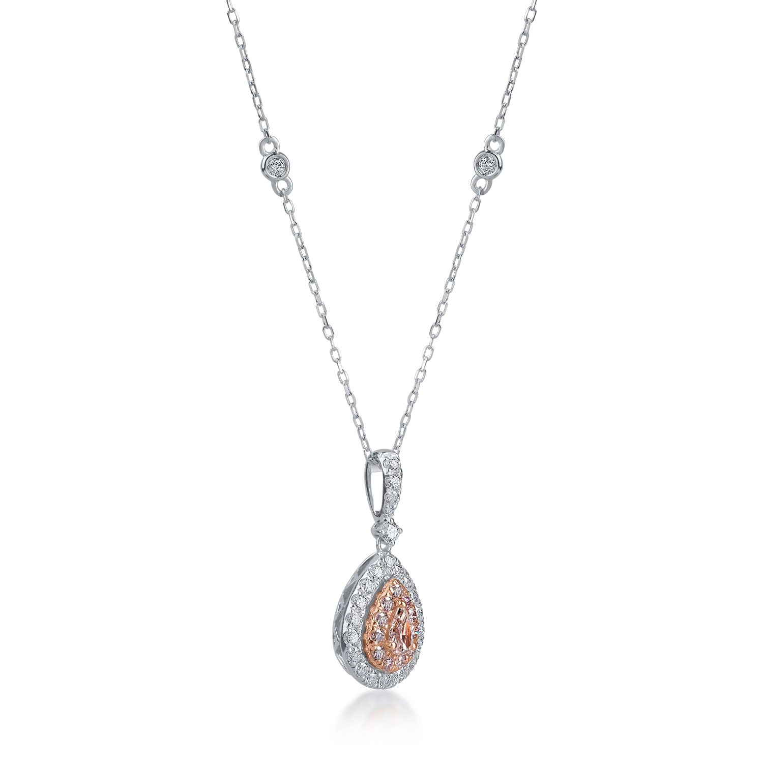 White-rose gold pendant necklace with 0.31ct clear diamonds and 0.25ct pink diamonds