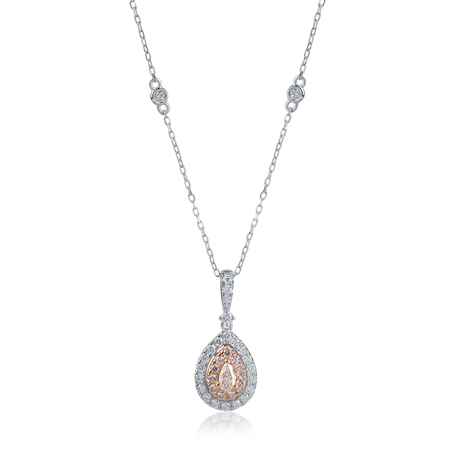 Teilor Lant cu pandantiv din aur alb-roz cu diamante incolore de 0.31ct si diamante roz pear si rotunde de 0.25ct