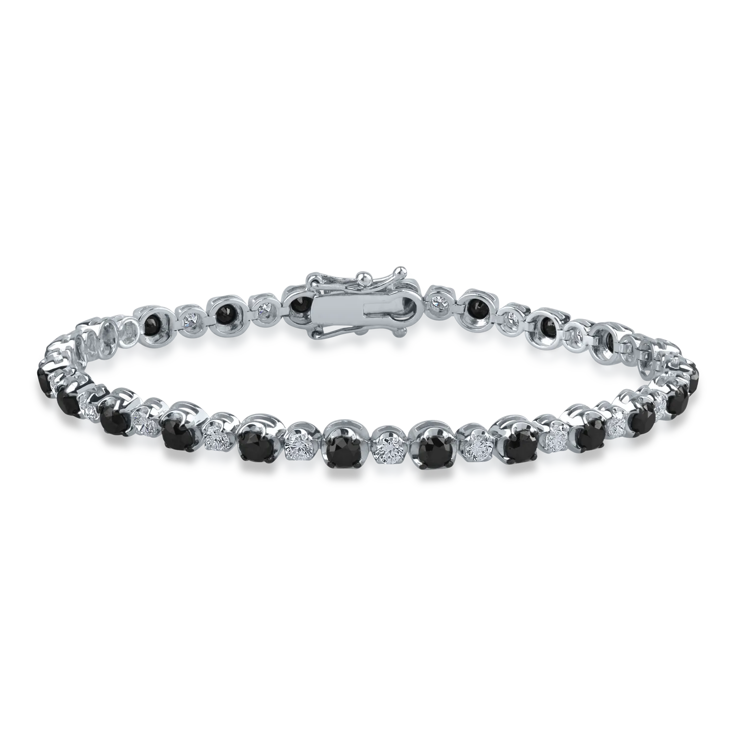 White gold tennis bracelet with 4.15ct black diamonds and 1.6ct clear diamonds