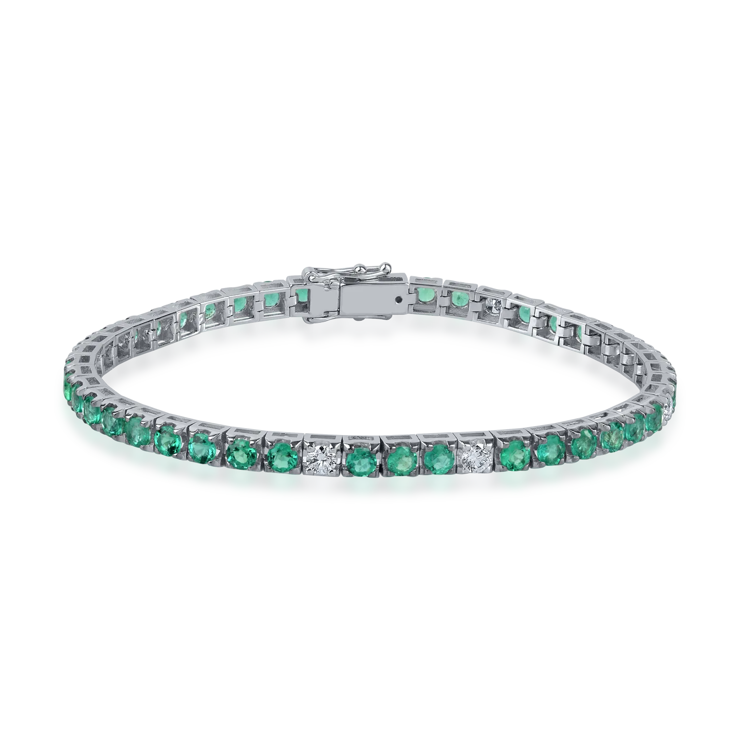 White gold tennis bracelet with 4.6ct emeralds and 0.55ct diamonds