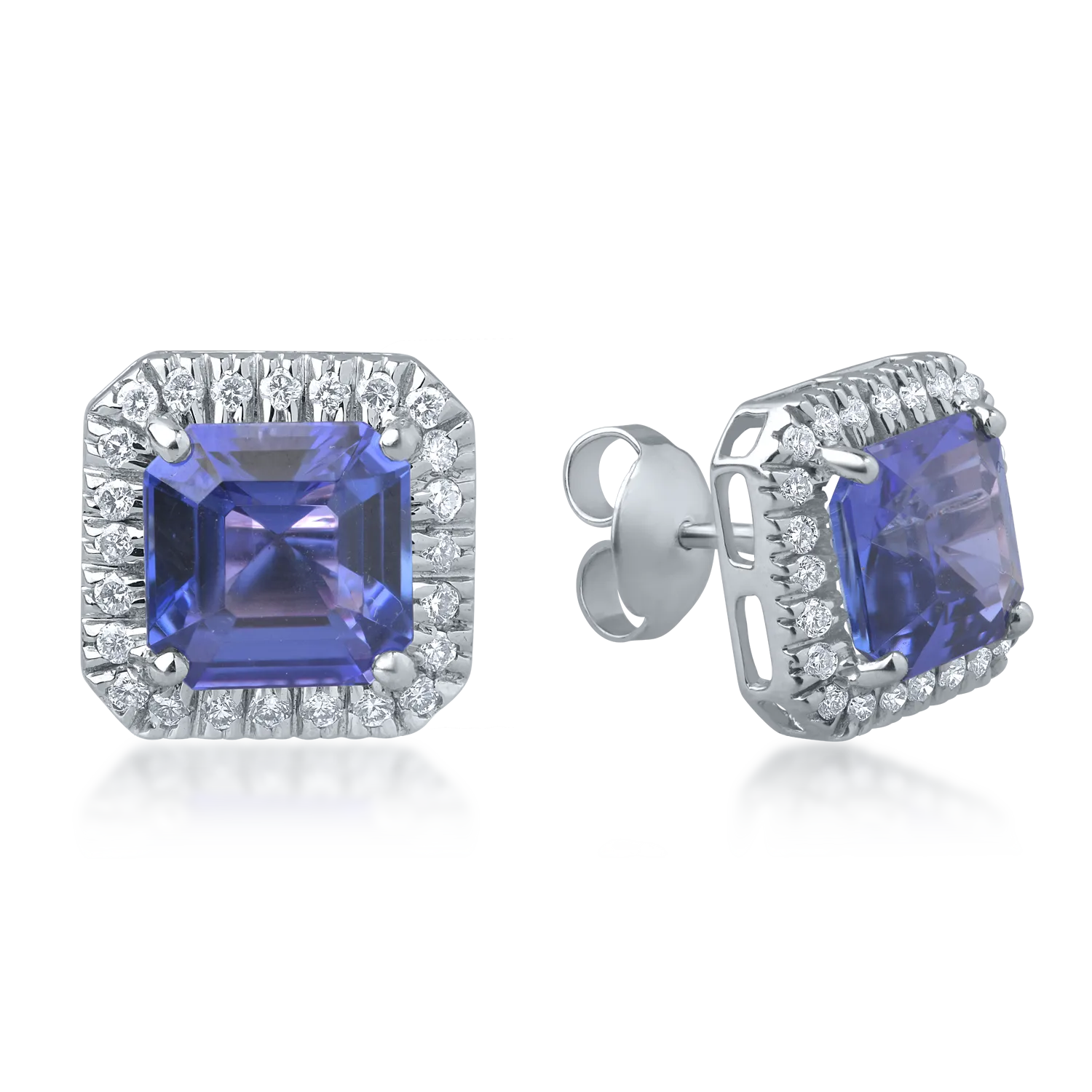 Cercei din aur alb cu tanzanite de 6.74ct si diamante de 0.635ct