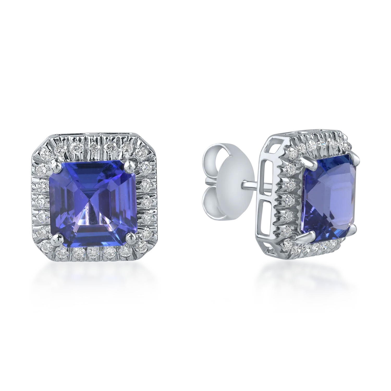 Cercei din aur alb cu tanzanite square de 6.74ct si diamante round de 0.635ct