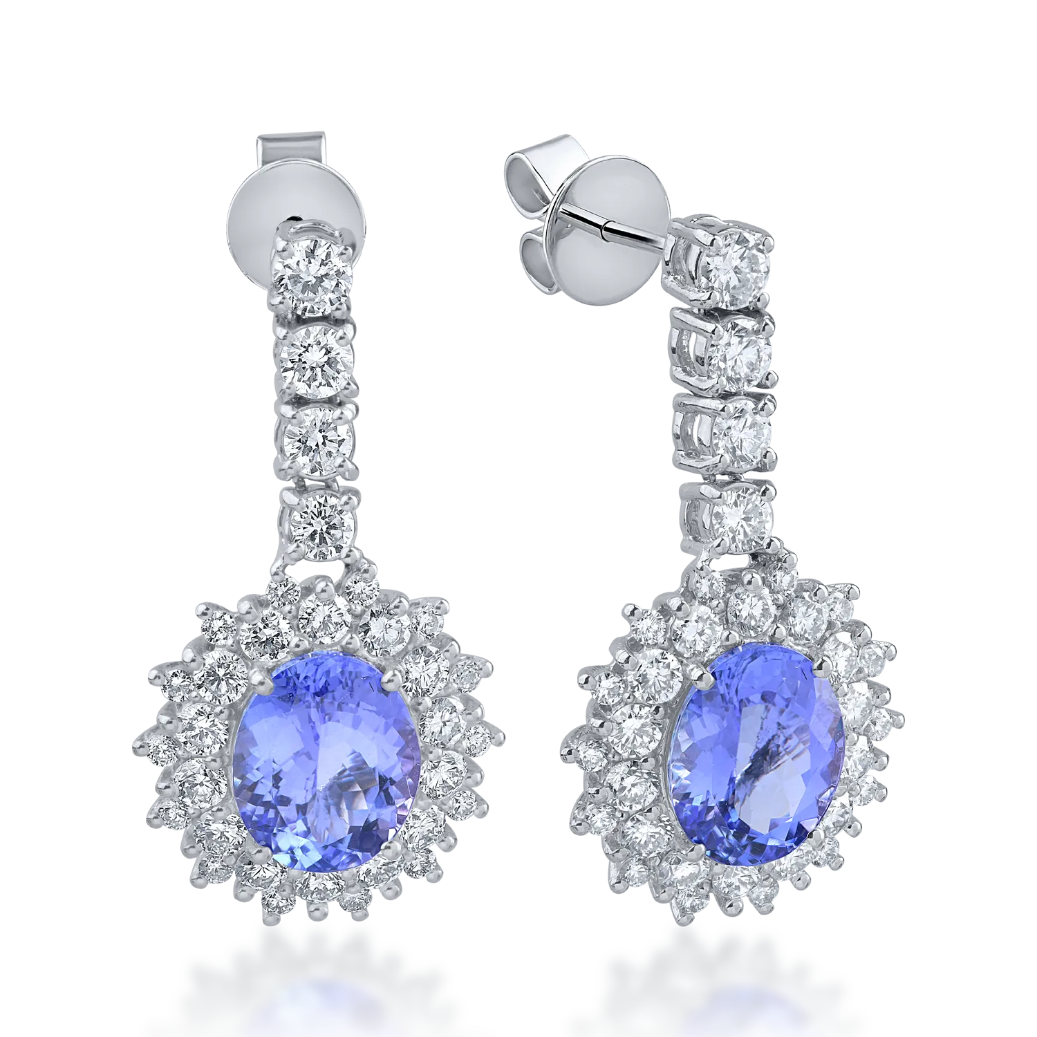 Cercei din aur alb cu tanzanite ovale de 5.51ct si diamante round de 2.448ct