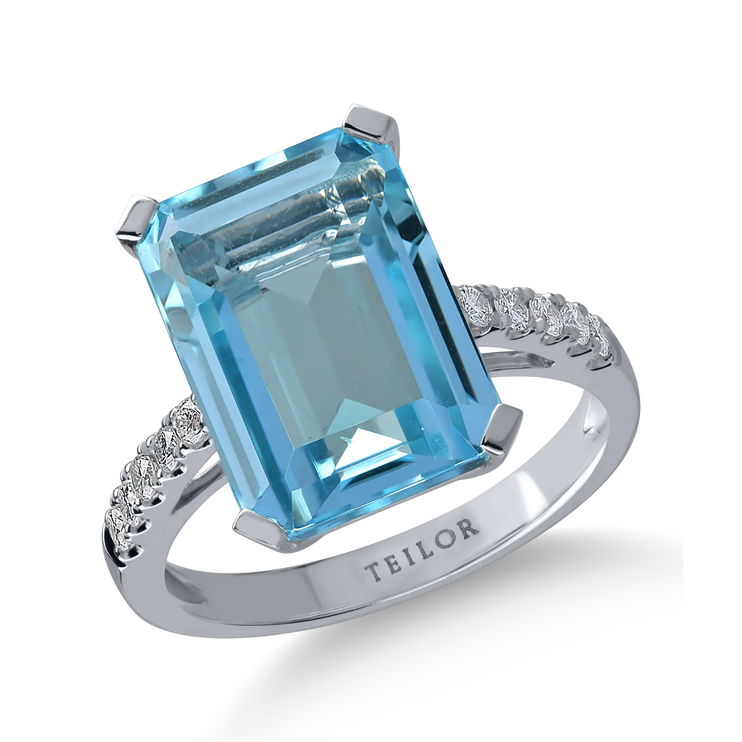 Inel din aur alb cu topaz albastru de 10.5ct si diamante de 0.22ct