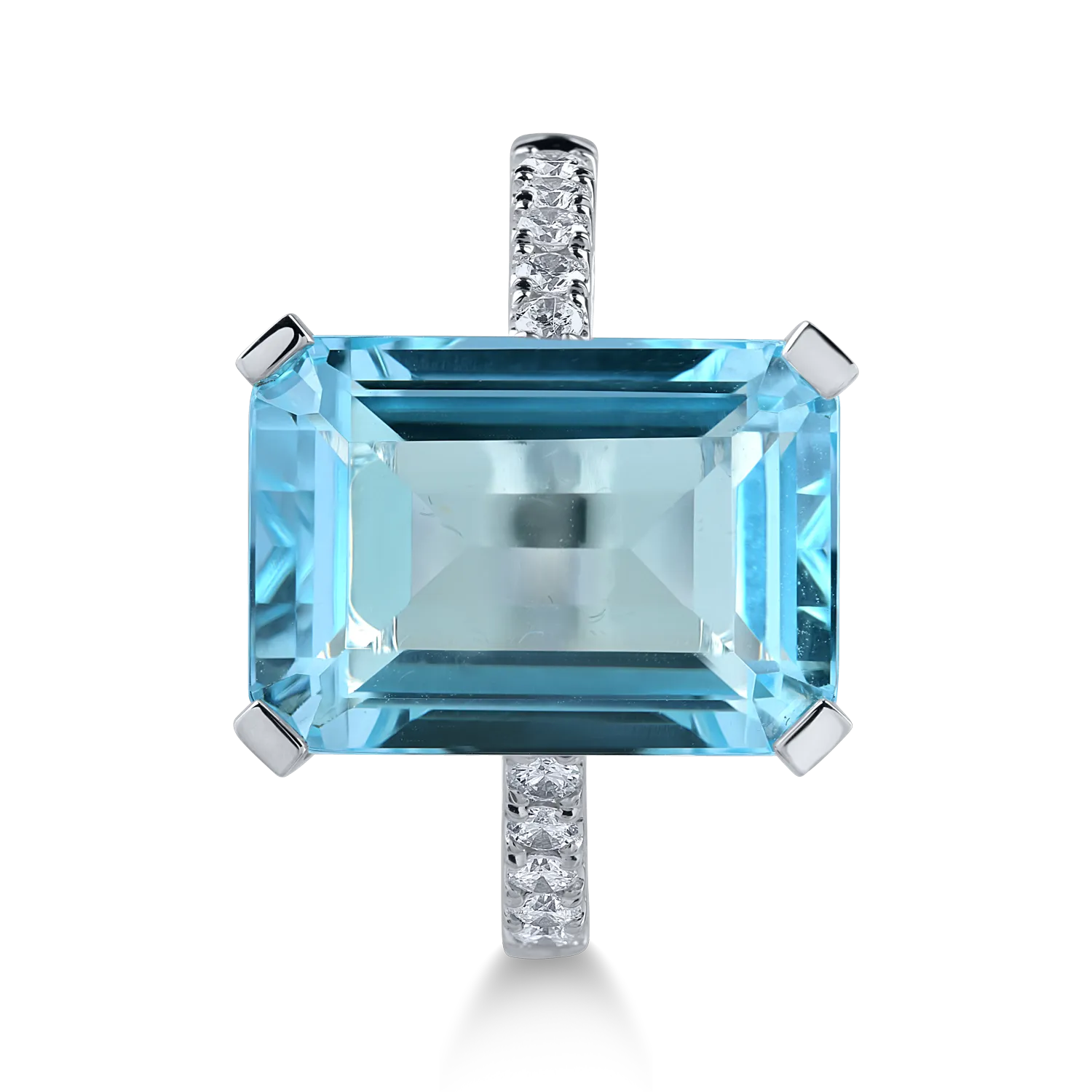 Пръстен от бяло злато с 10.5ct син топаз и 0.22ct диаманти
