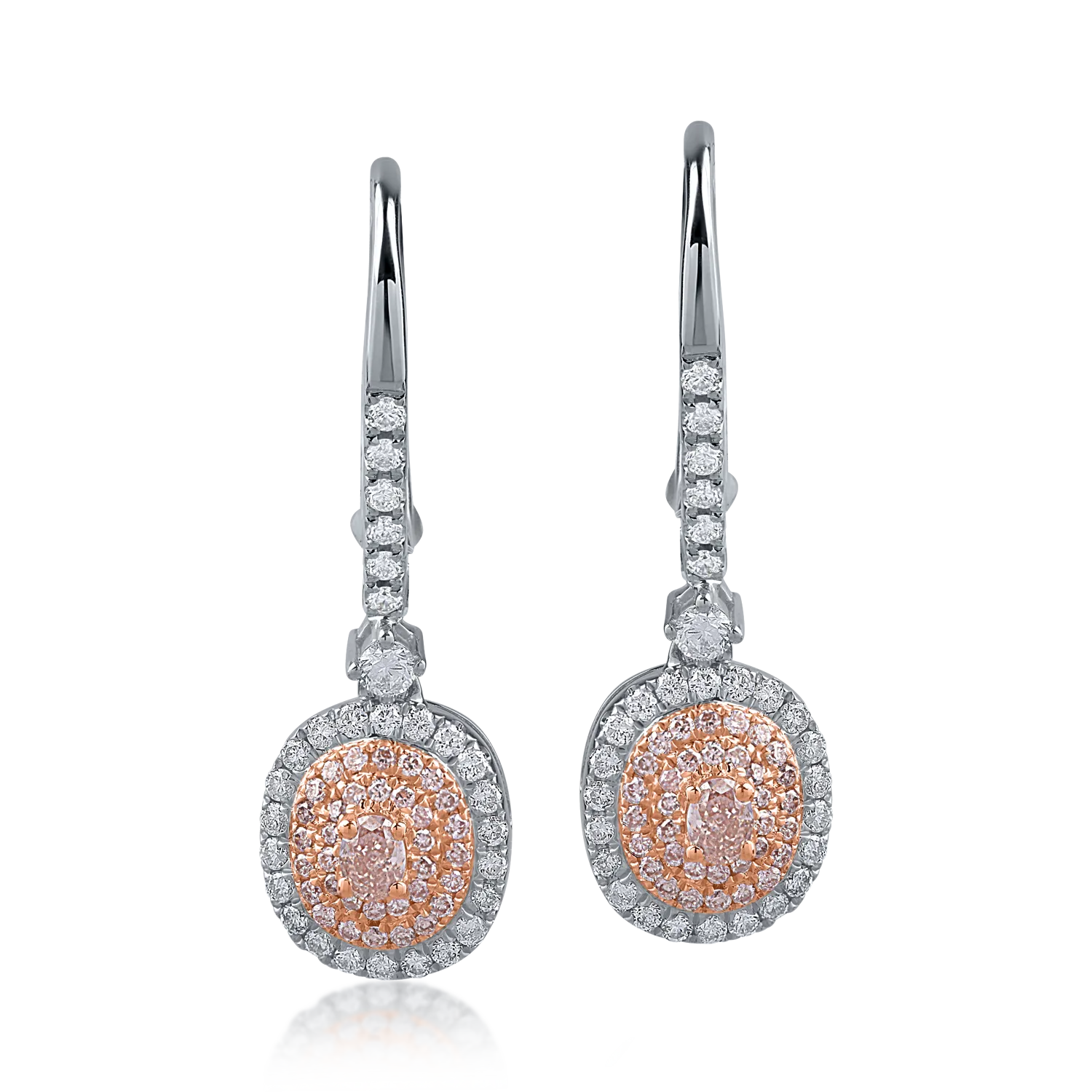 White-rose gold earrings with 0.43ct clear diamonds and 0.32ct rose diamonds