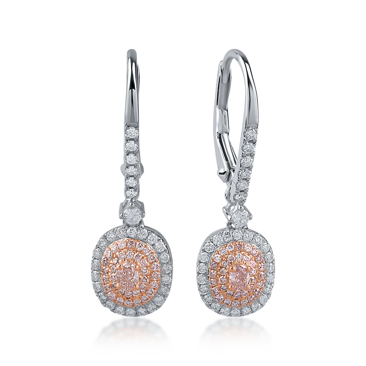 Обеци от бяло розово злато с прозрачни диаманти от 0.43ct и розови диаманти от 0.32ct
