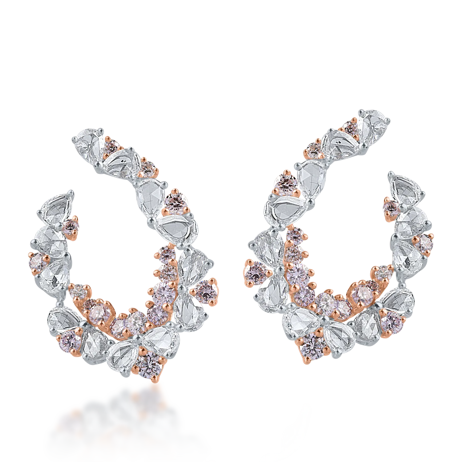 Cercei din aur alb-roz cu diamante transparente de 1.49ct si diamante roz de 0.94ct-155204