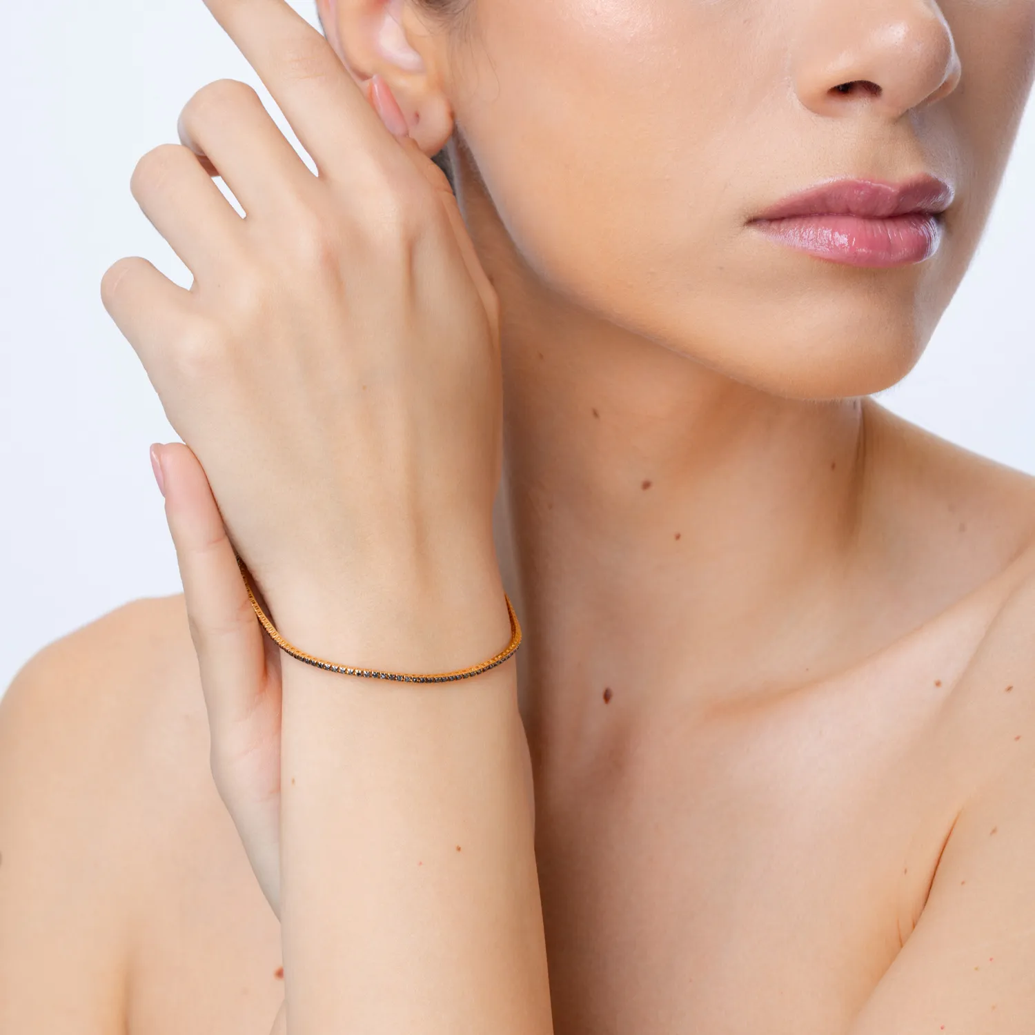 Rózsa-fekete arany tenisz karkötő 0.5ct fekete gyémánttal