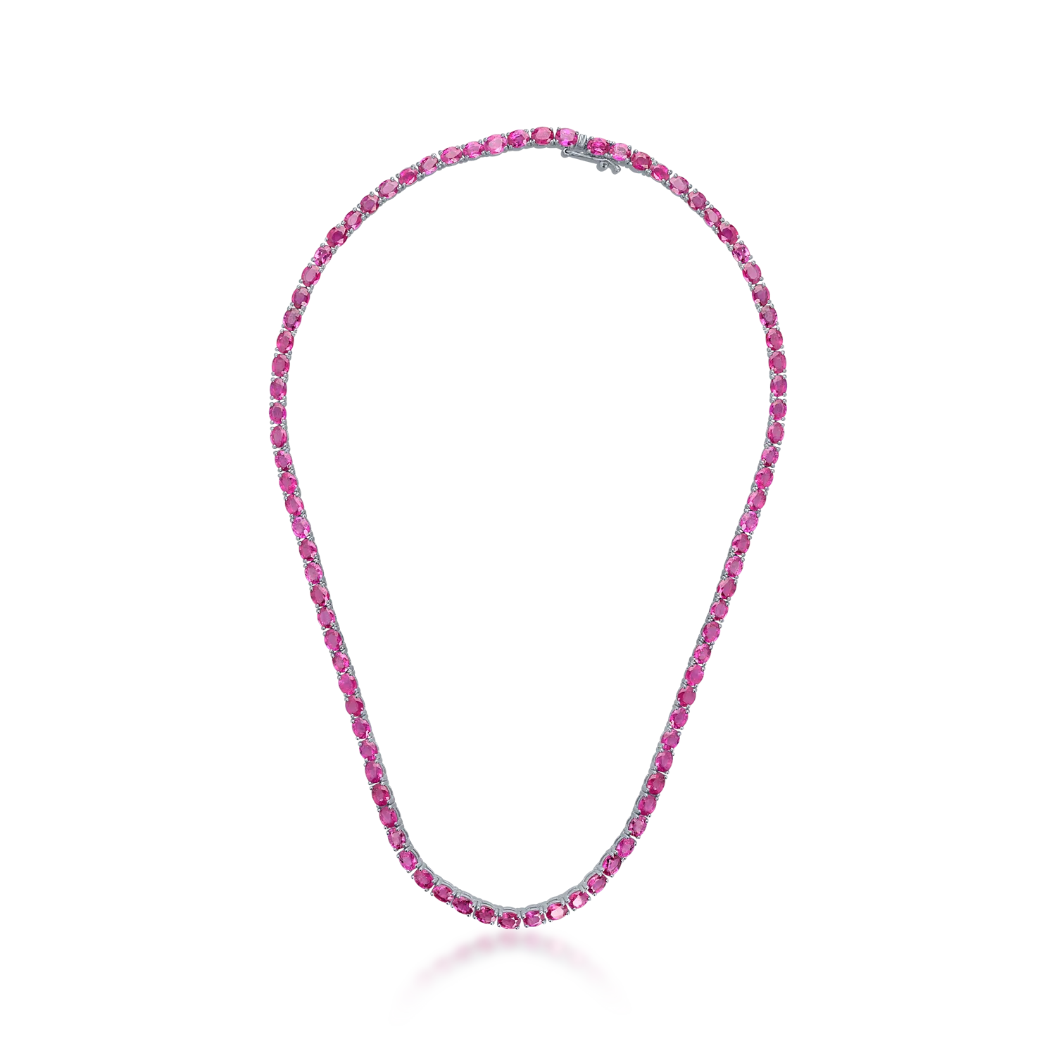 Teilor Colier tennis din aur alb cu rubine ovale de 29.78ct