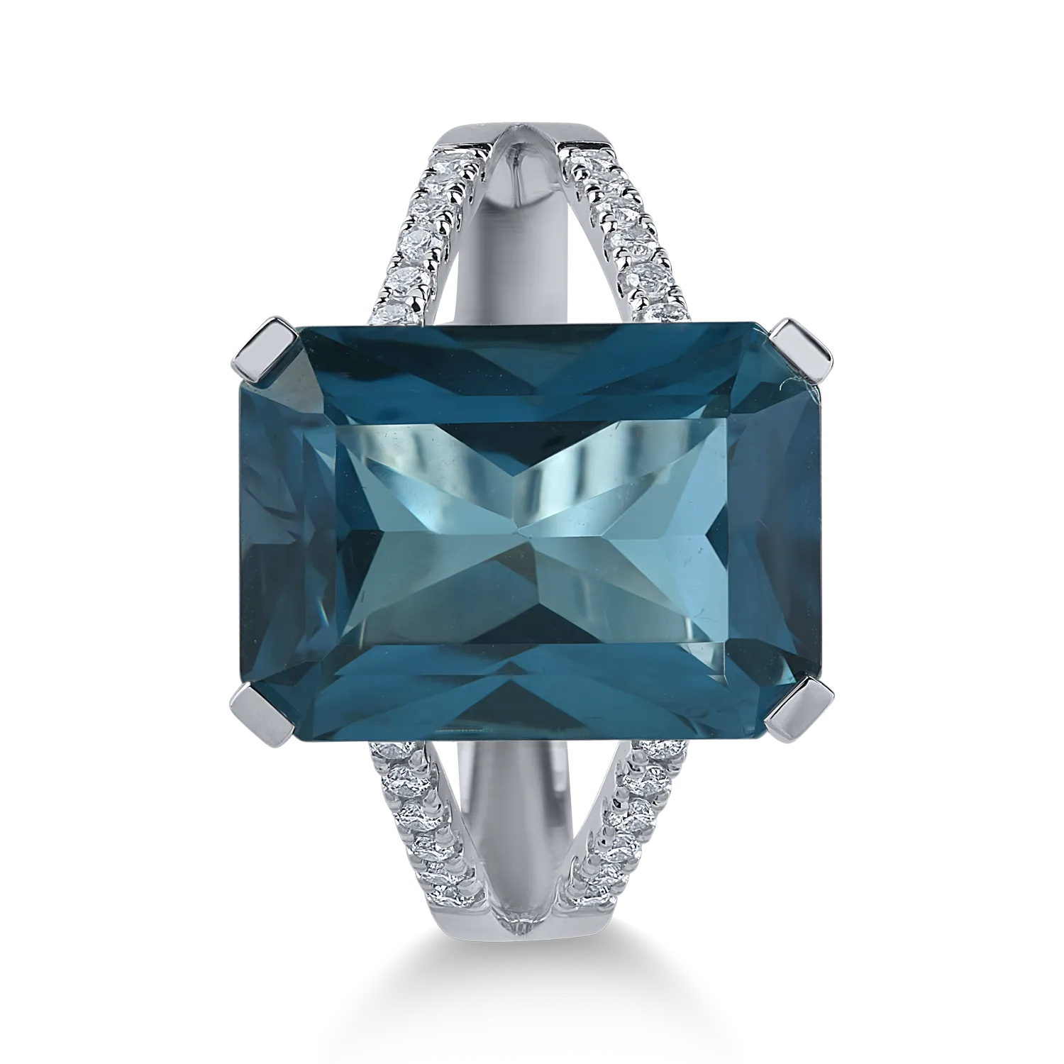 Inel din aur alb cu topaz london blue de 9.7ct si diamante de 0.26ct