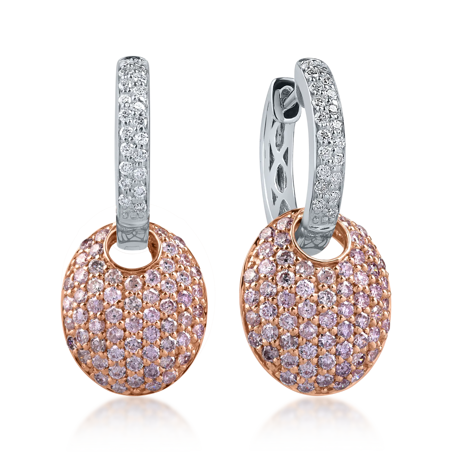 Обеци от бяло розово злато с 1.62ct розови диаманти и 0.24ct чисти диаманти