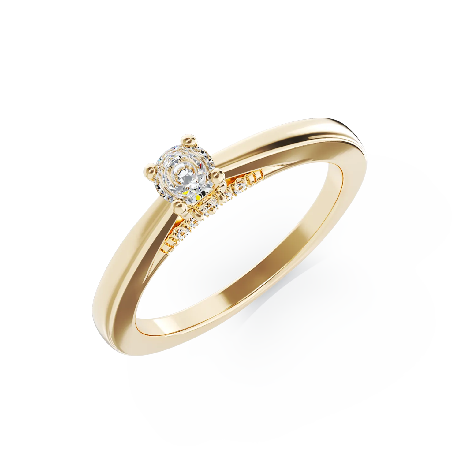 Sárga arany eljegyzési gyűrű 0.1ct gyémánttal és 0.06ct gyémántokkal