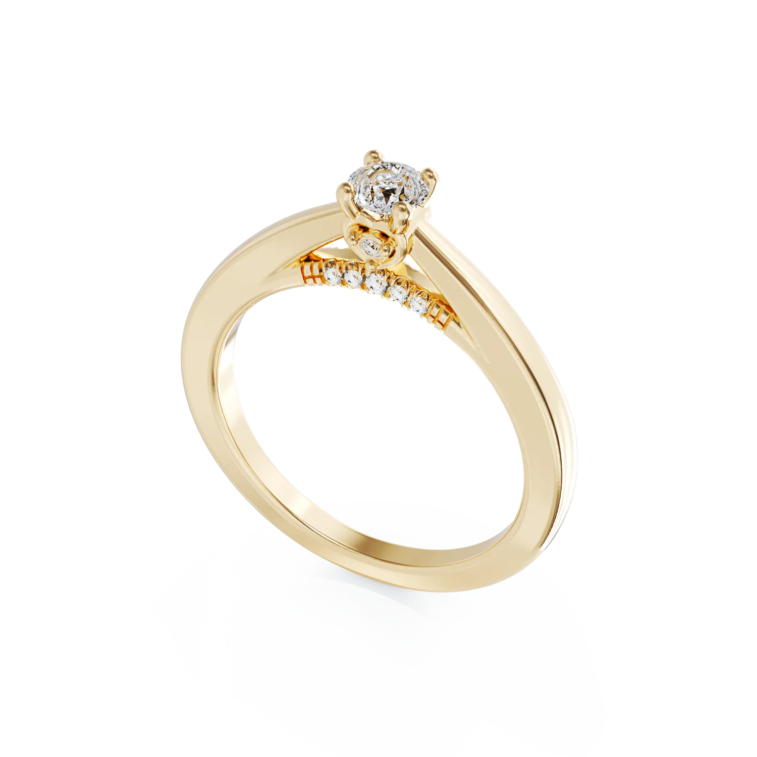 Inel de logodna din aur galben cu diamant de 0.1ct si diamante de 0.06ct