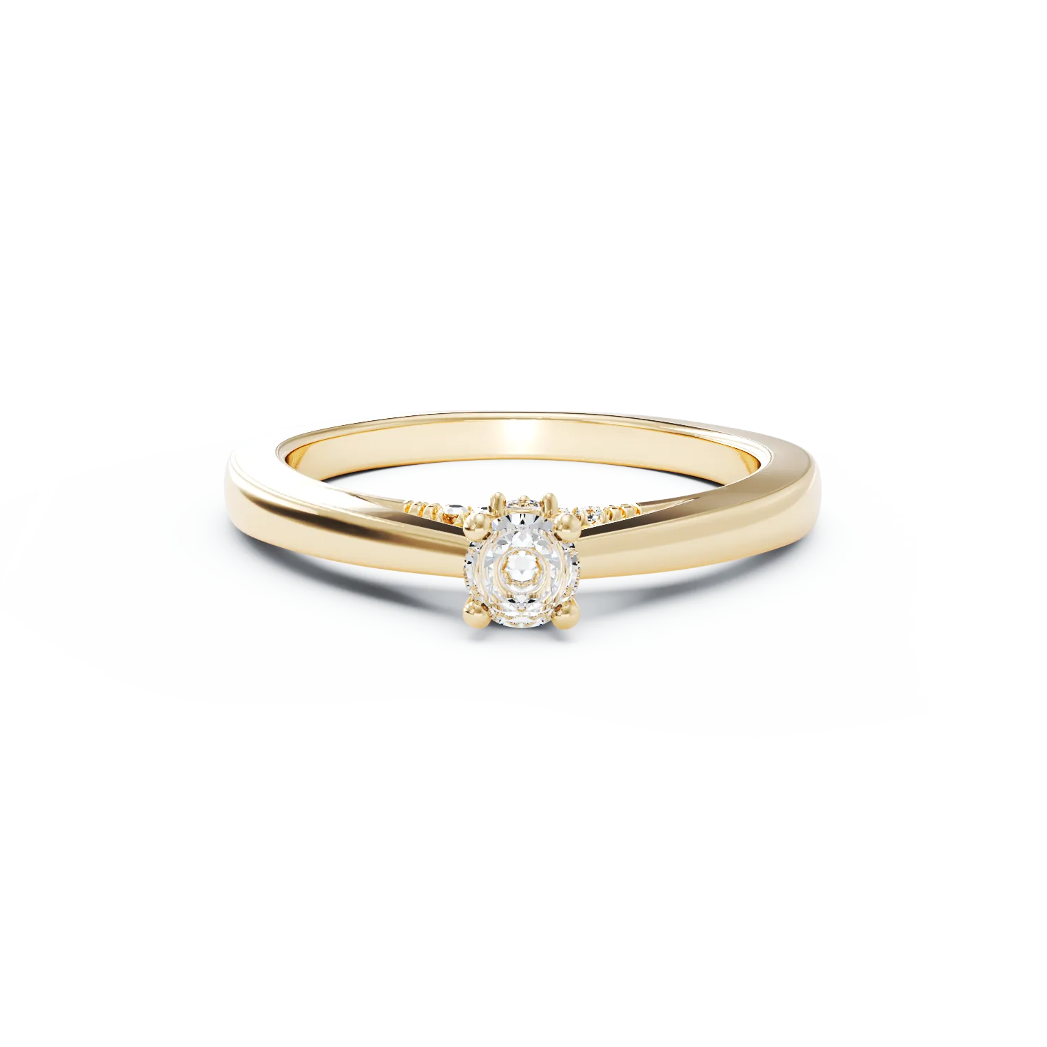 Yellow gold engagement ring with 0.1ct diamond and 0.06ct diamonds