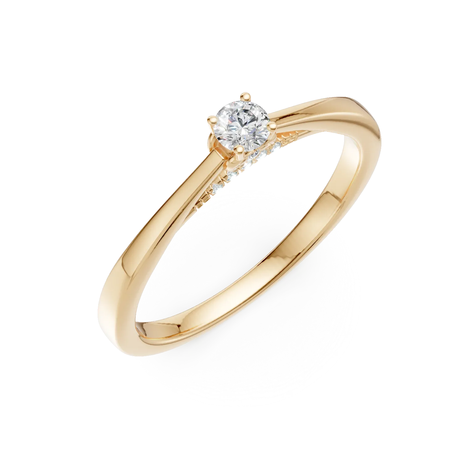 Inel de logodna din aur galben cu diamant de 0.1ct si diamante de 0.06ct