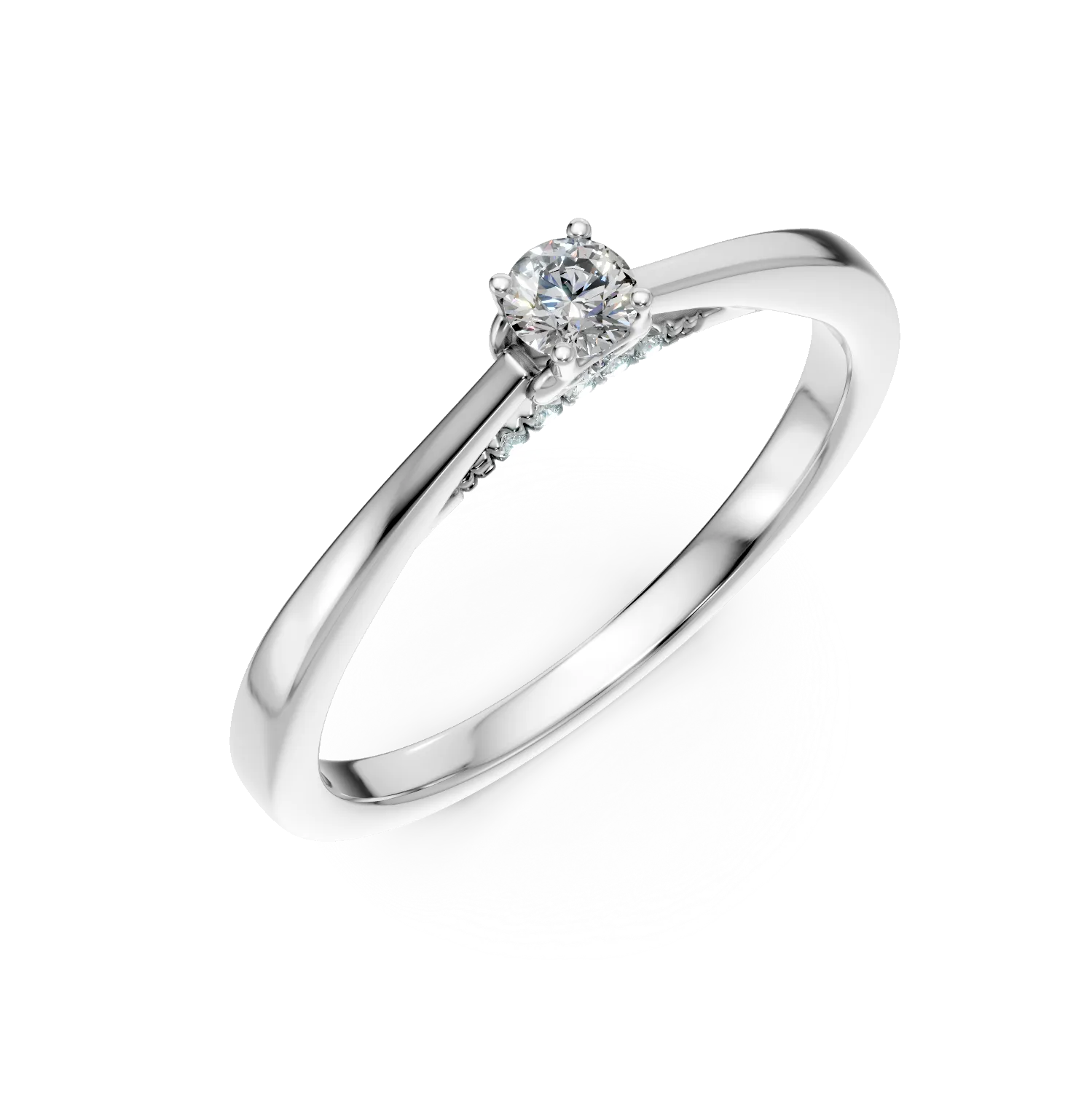 Inel de logodna din aur alb cu diamant de 0.07ct si diamante de 0.1ct