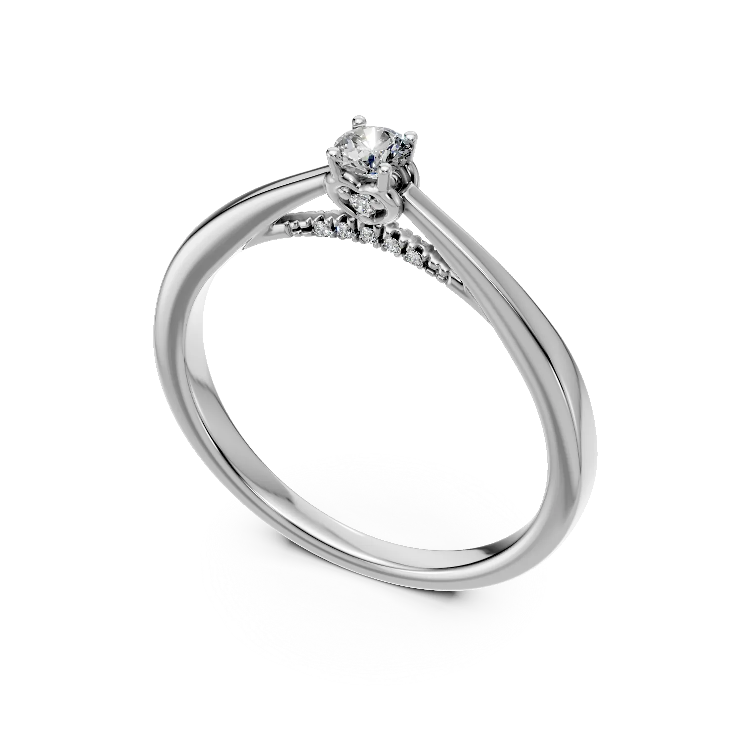 Inel de logodna din aur alb cu diamant de 0.07ct si diamante de 0.1ct