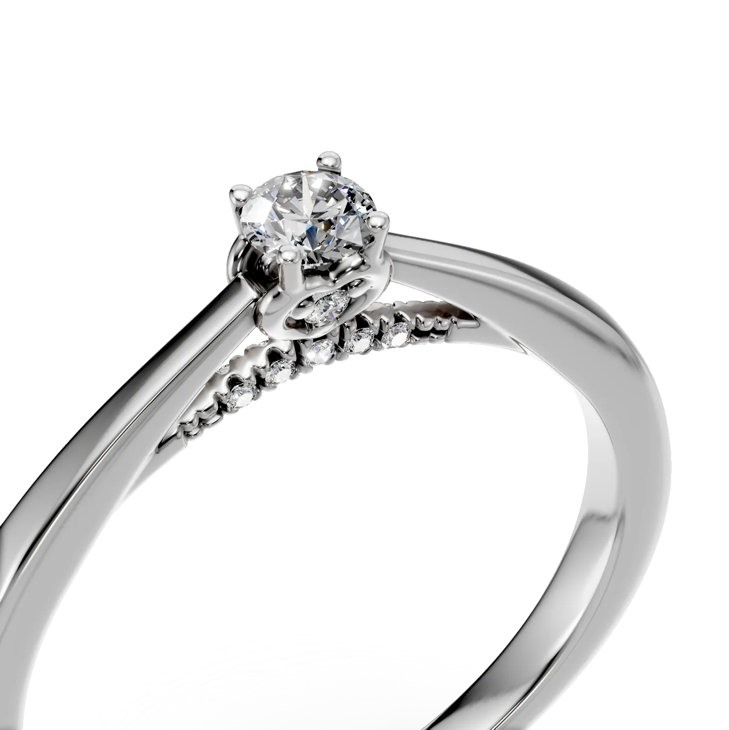Inel de logodna din aur alb cu diamant de 0.07ct si diamante de 0.1ct