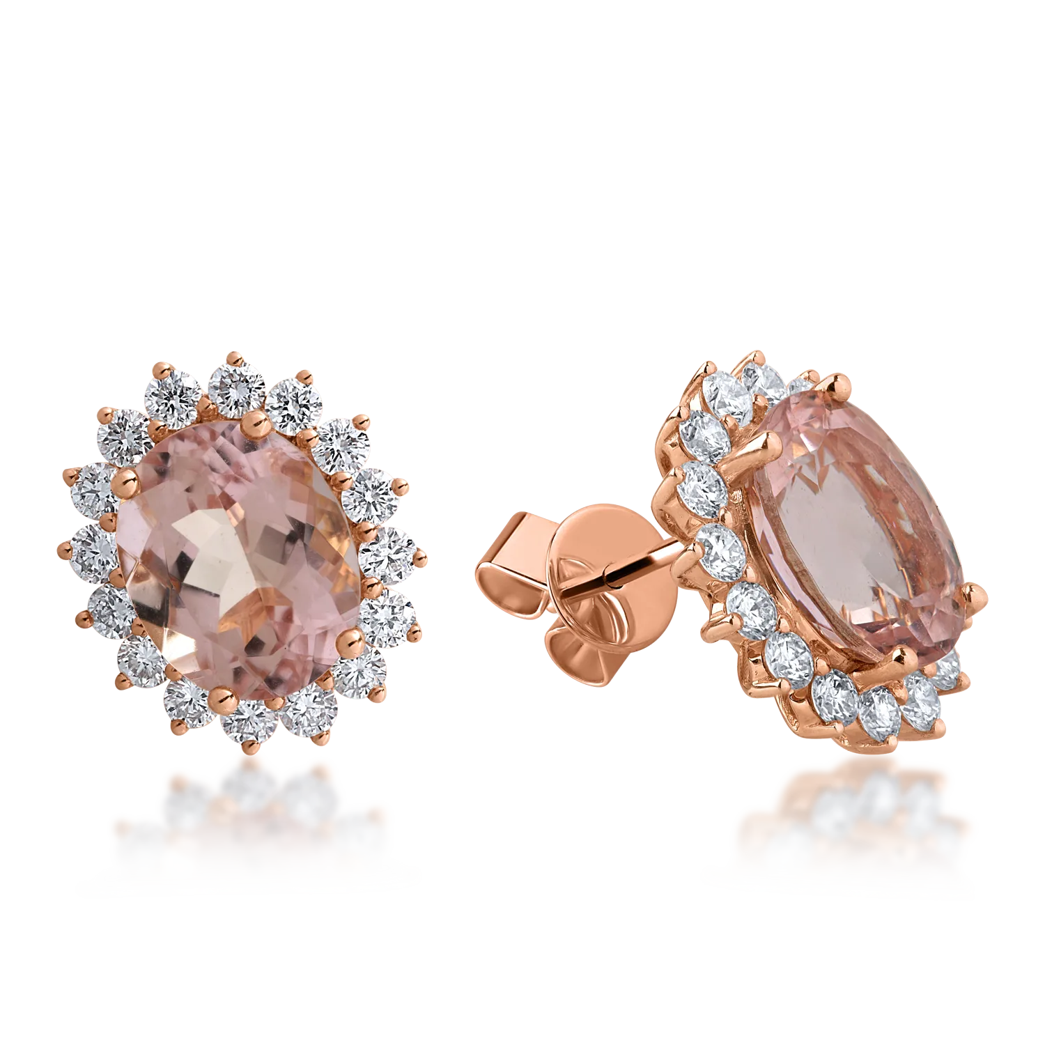 Cercei din aur roz cu morganite de 5.19ct si diamante de 1.14ct