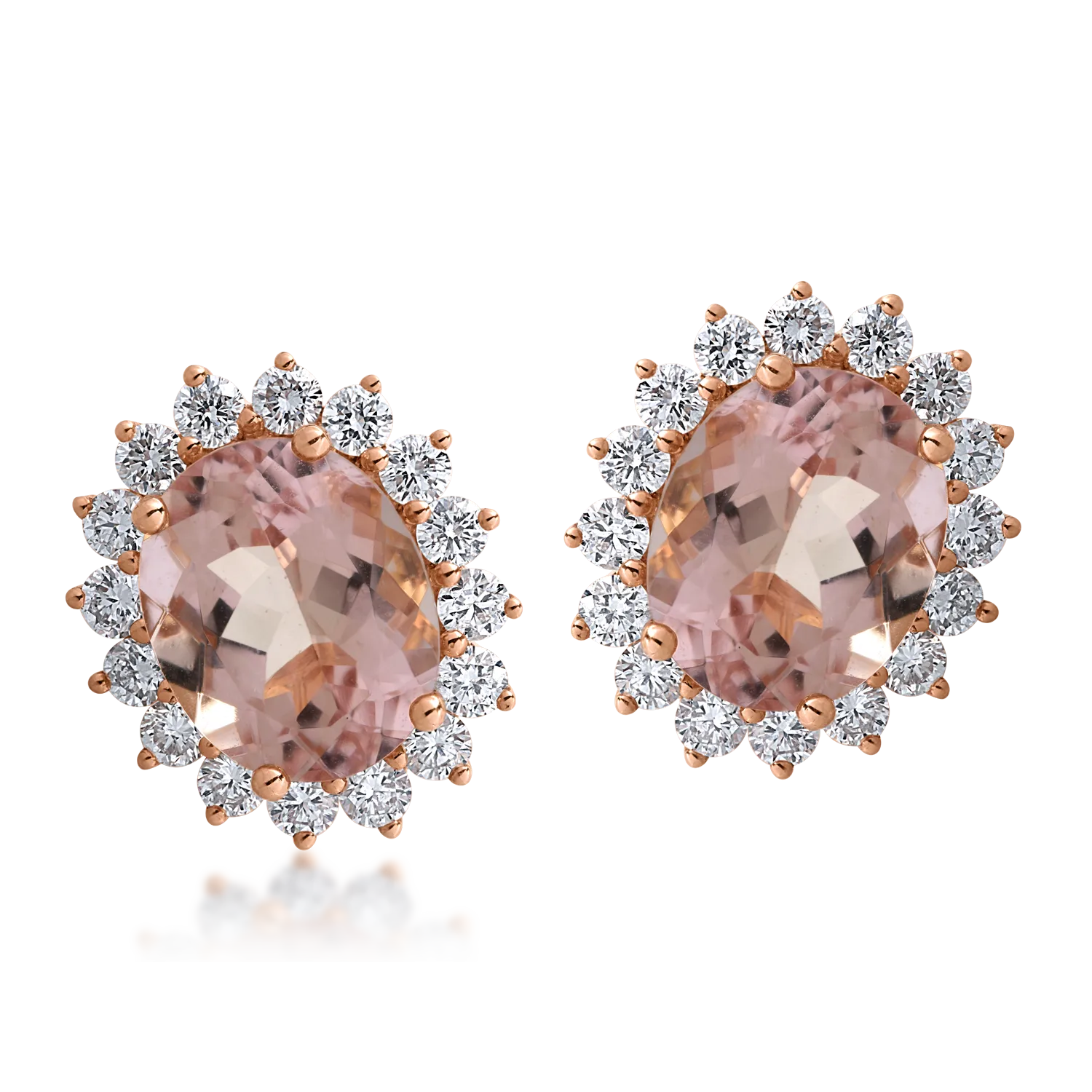 Cercei din aur roz cu morganite ovale de 5.19ct si diamante de 1.14ct