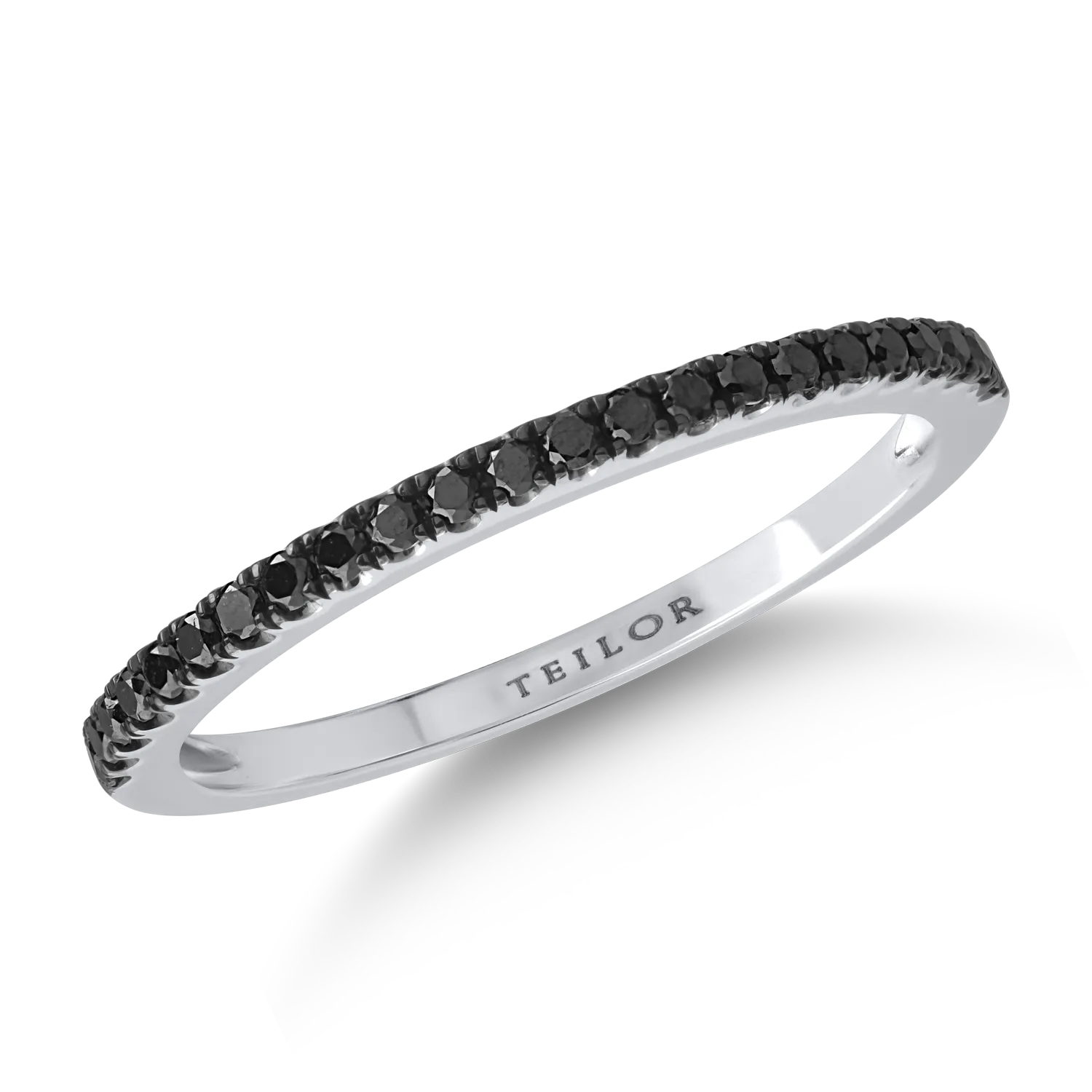 Inel semi eternity din aur alb cu diamante negre de 0.18ct