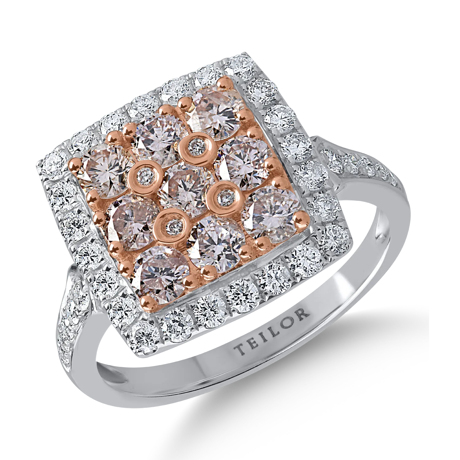 White-rose gold ring with 1.01ct rose diamonds and 0.57ct clear diamonds