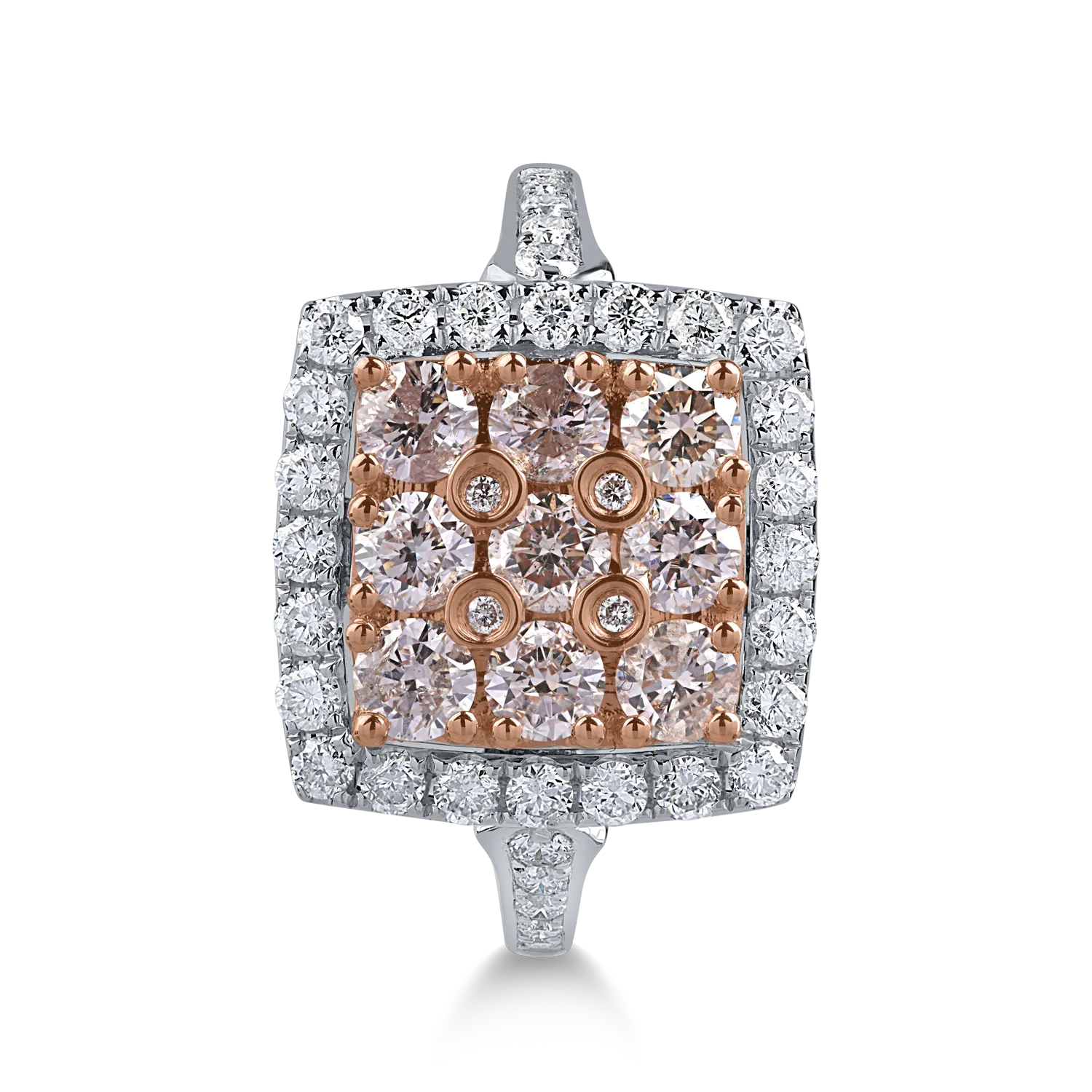 Пръстен от бяло розово злато с розови диаманти от 1.01ct и прозрачни диаманти от 0.57ct