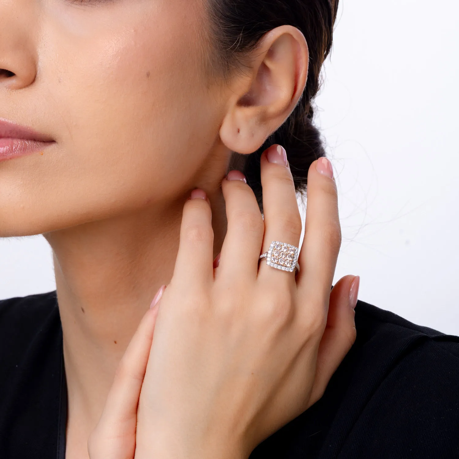 Inel din aur alb-roz cu diamante roz de 1.01ct si diamante transparente de 0.57ct