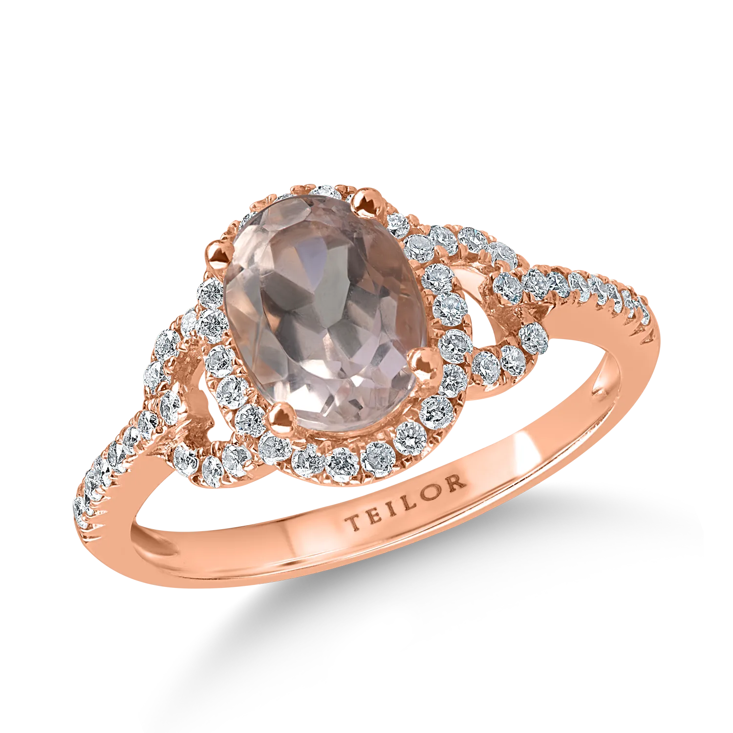 Teilor Inel din aur roz cu morganit oval de 1ct si diamane de 0.2ct
