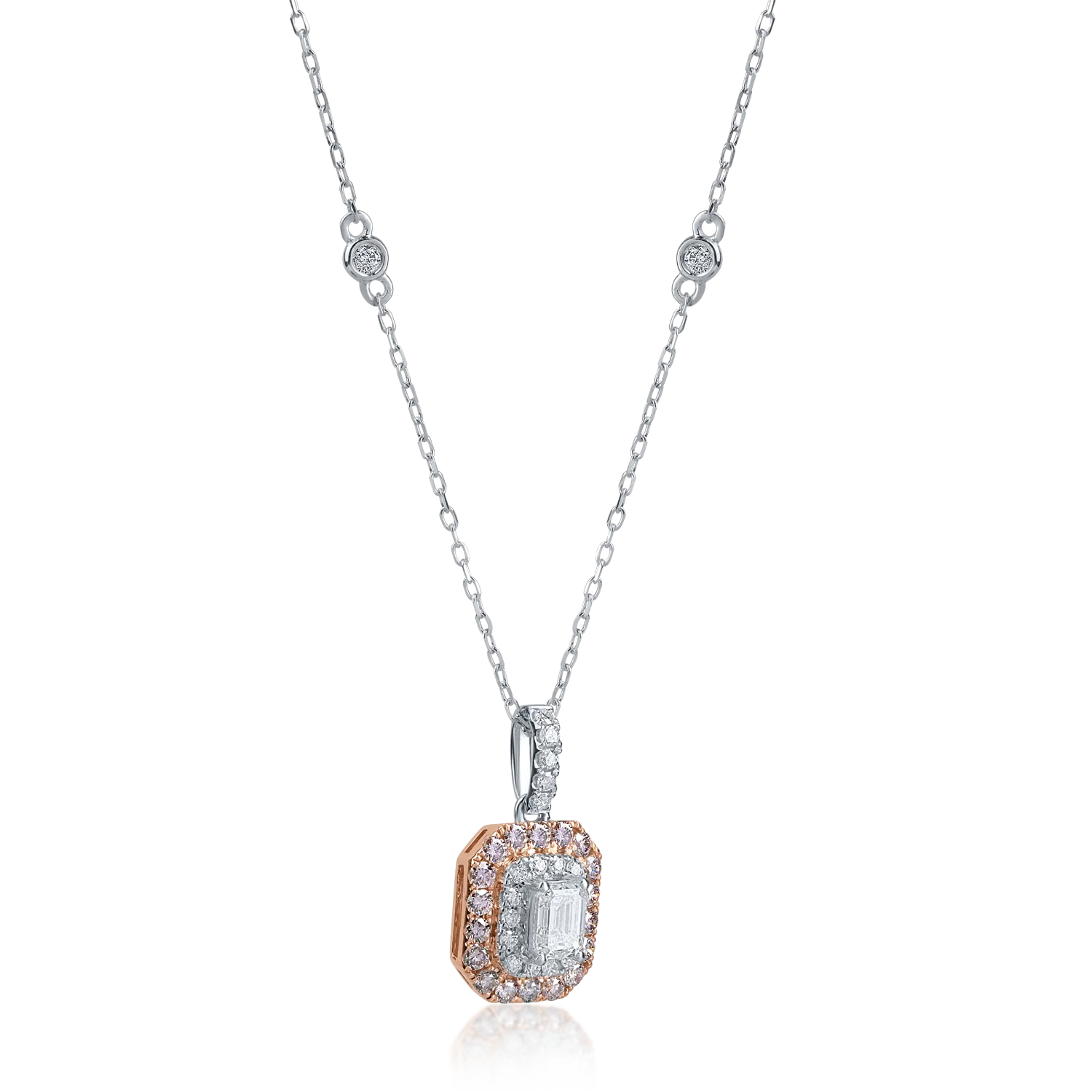 White-rose gold pendant necklace with 0.61ct pink diamonds and 0.18ct clear diamonds