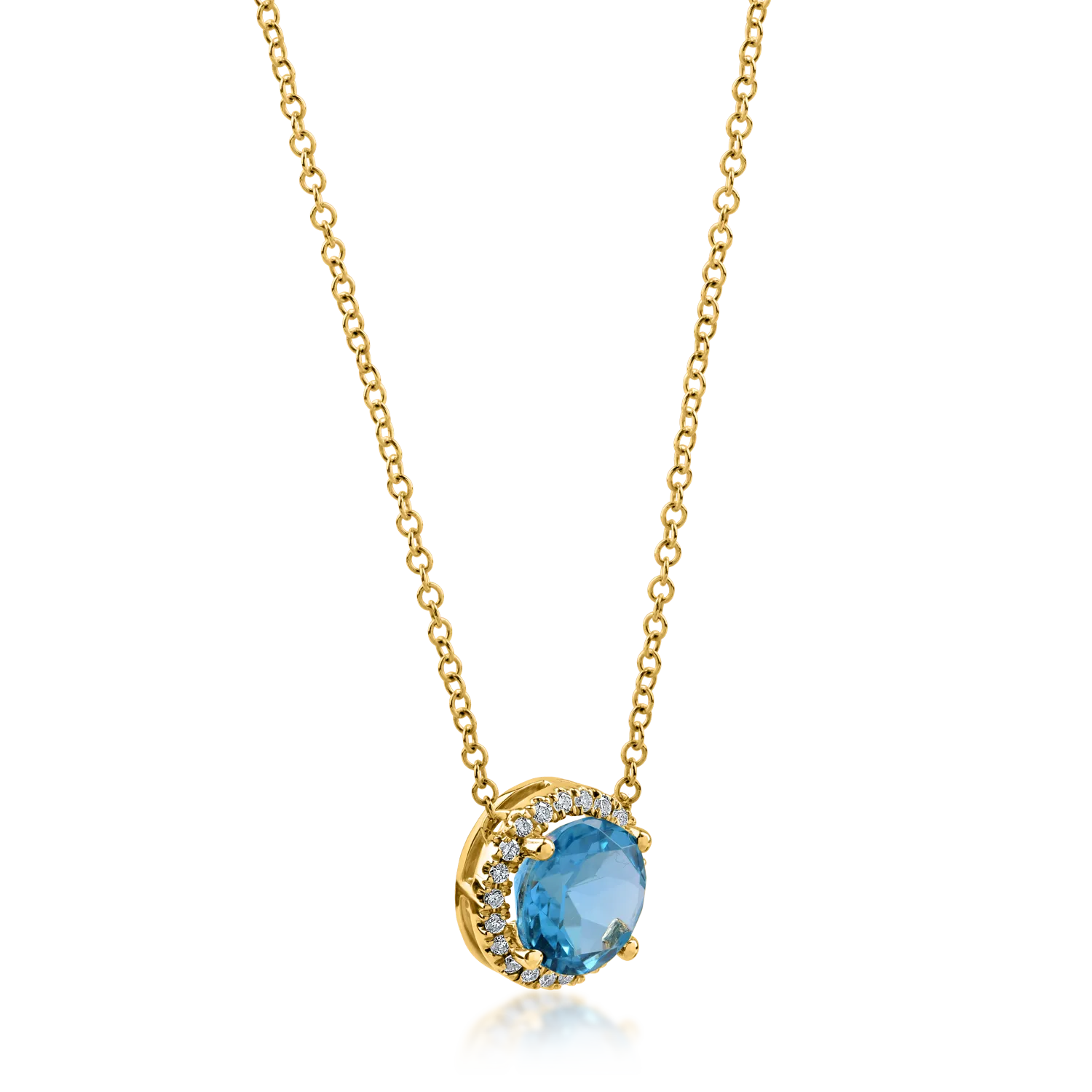 Sárga arany medál nyaklánc 1.7ct kék topázzal és 0.1ct gyémántokkal