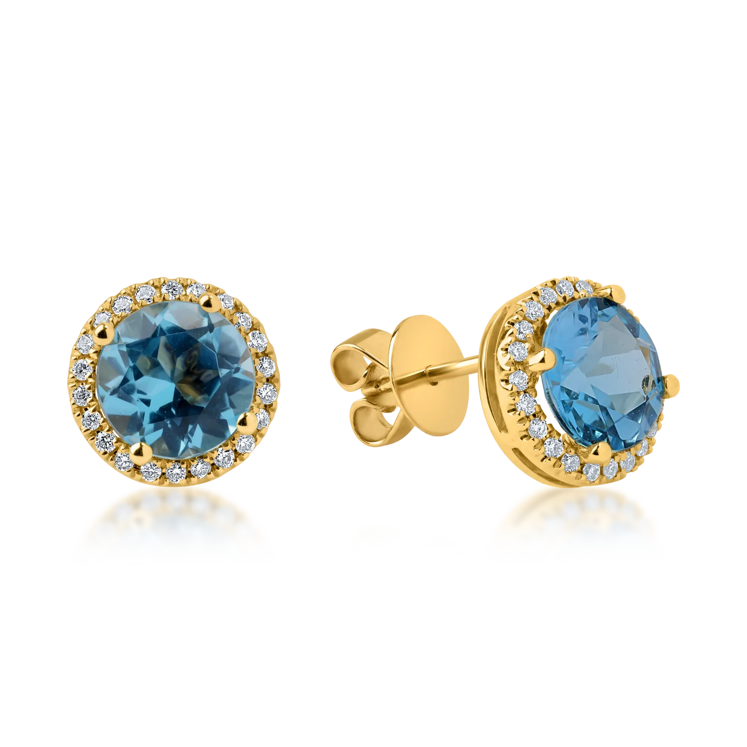 Cercei din aur galben cu topaze albastre de 3.4ct si diamante de 0.2ct