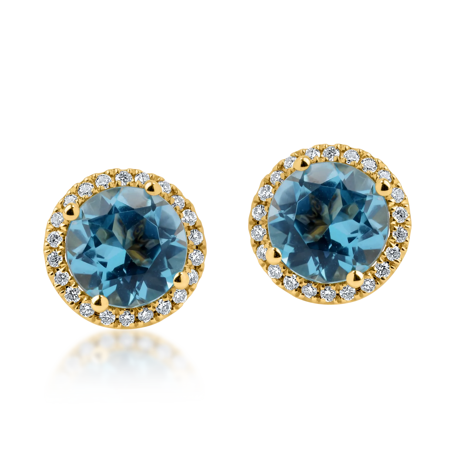 Sárga arany fülbevaló 3.4ct kék topázokkal és 0.2ct gyémántokkal