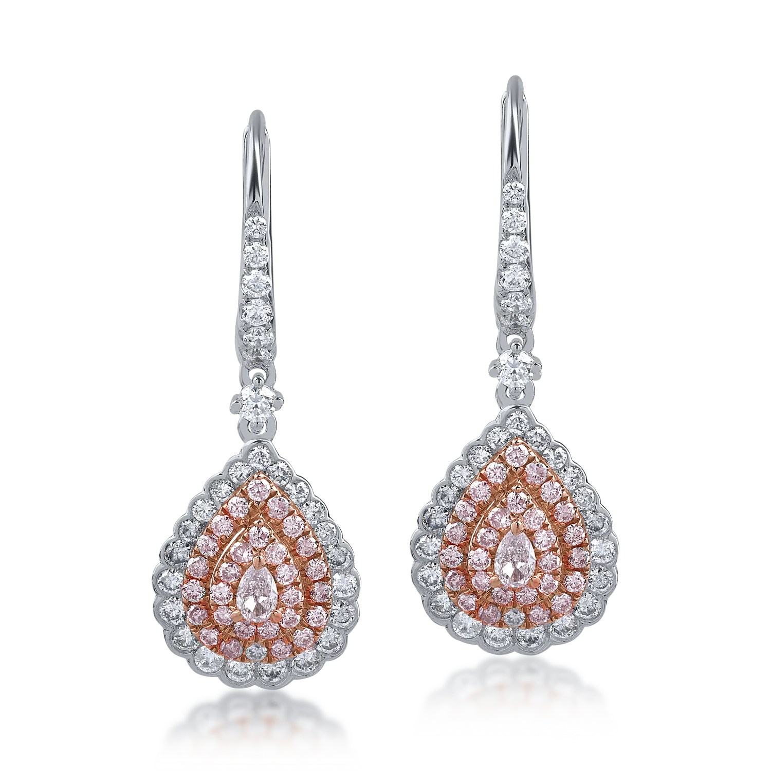 Cercei din aur alb-roz cu diamante transparente de 0.74ct si diamante roz de 0.56ct-155479